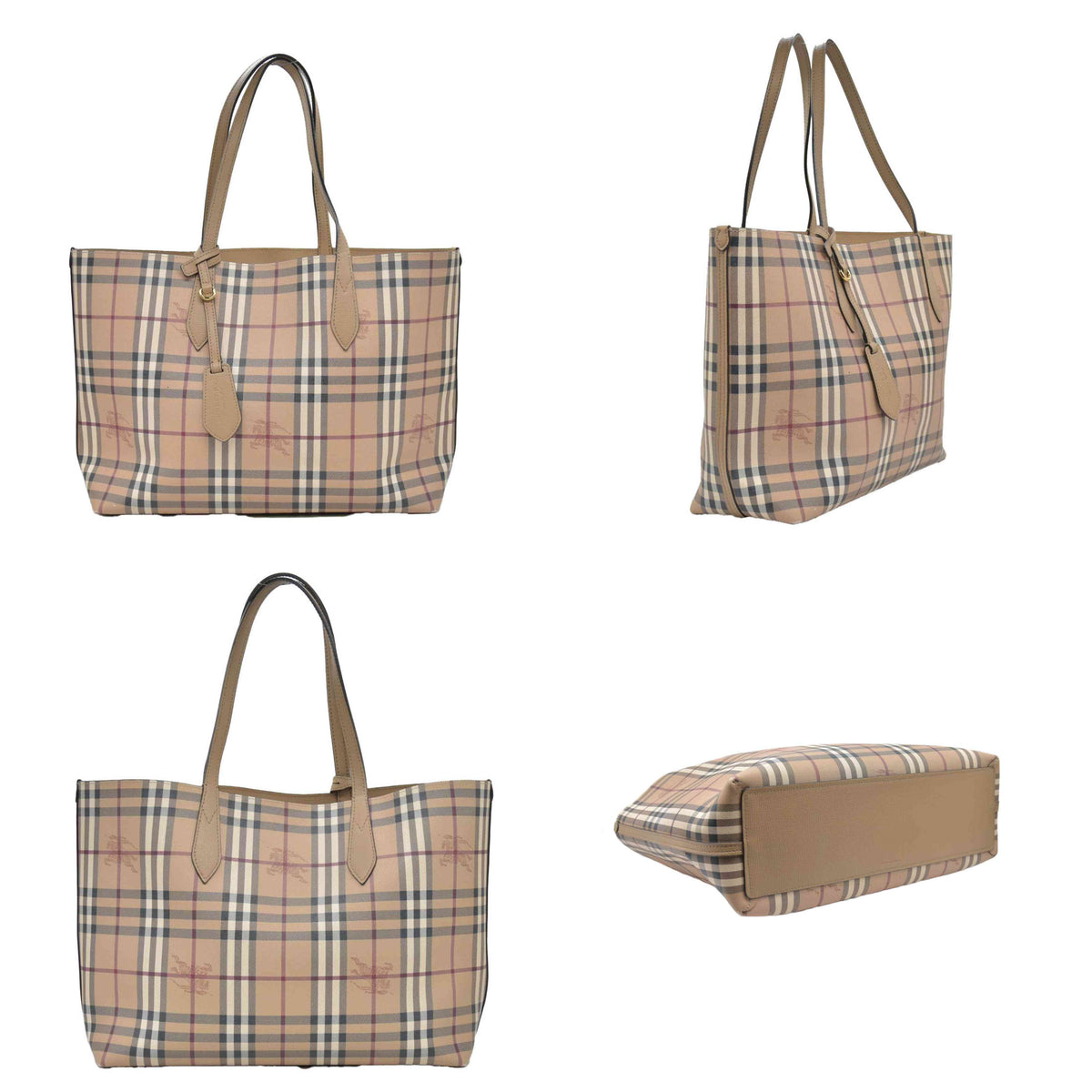 $995 Burberry Grainy Calfskin Haymarket Check Medium Reversible Tote