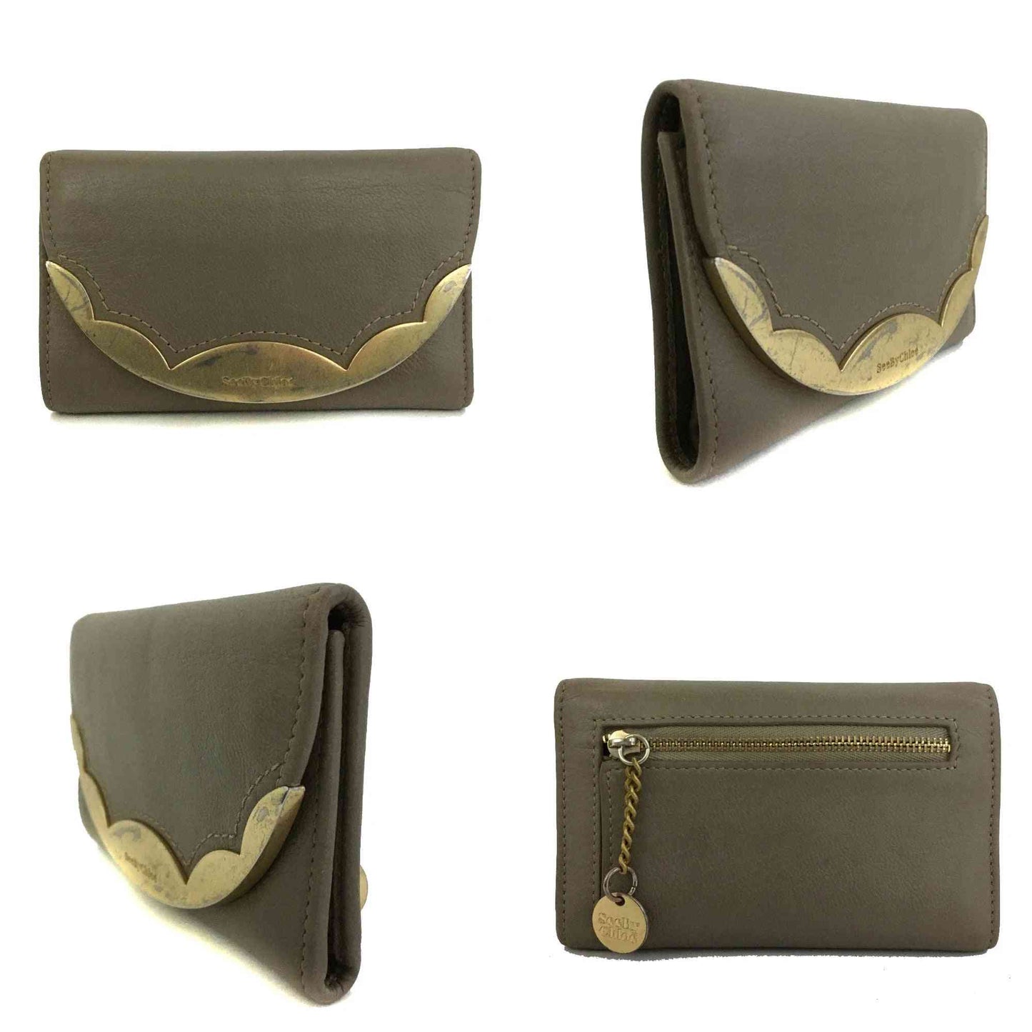 $225 See By Chloe Logo Leather Trifold Wallet Purse Gray Clutch