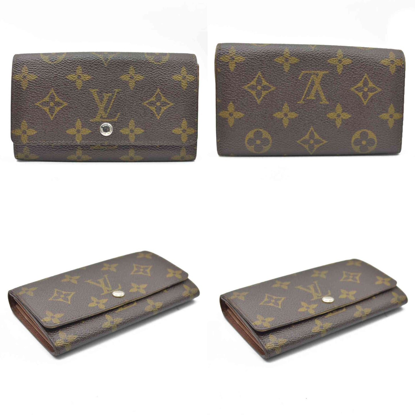 AUCTION $610 Louis Vuitton Monogram Porte Monnaie Zip Bifold Wallet Brown 8903AN
