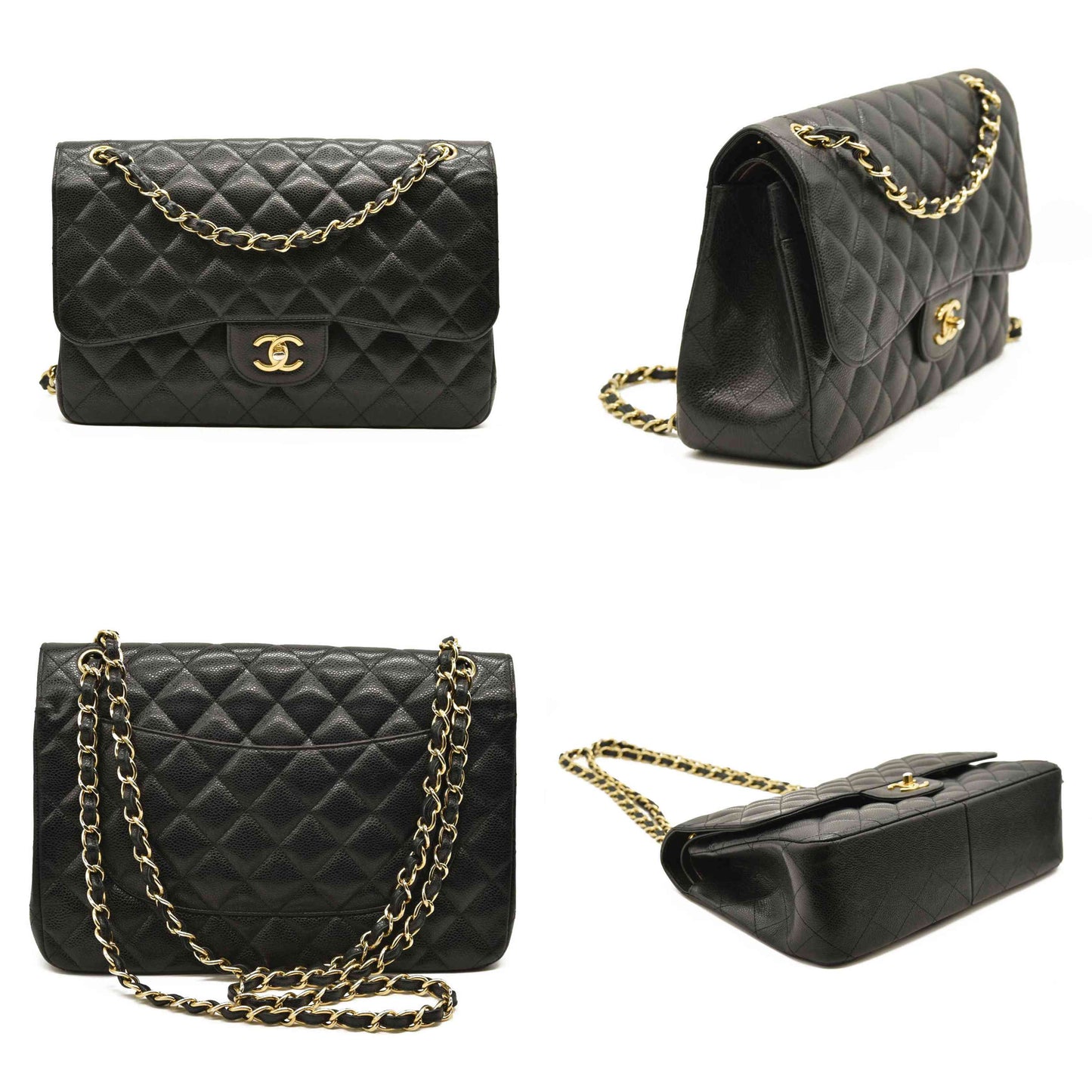 CHANEL Caviar Quilted Jumbo Double Flap Black  20*