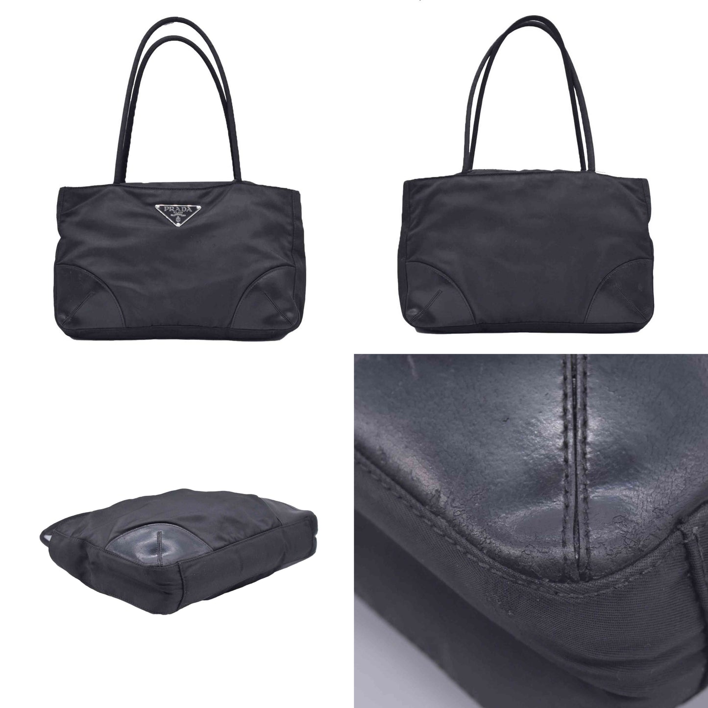 $1290 Prada Triangle Black Tessuto Nylon Shoulder Bag
