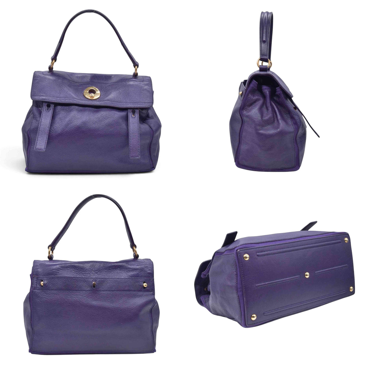 $1890 SAINT LAURENT Grained Leather Muse Two Top Handle Bag Purple CONSIGNMENT 10021248
