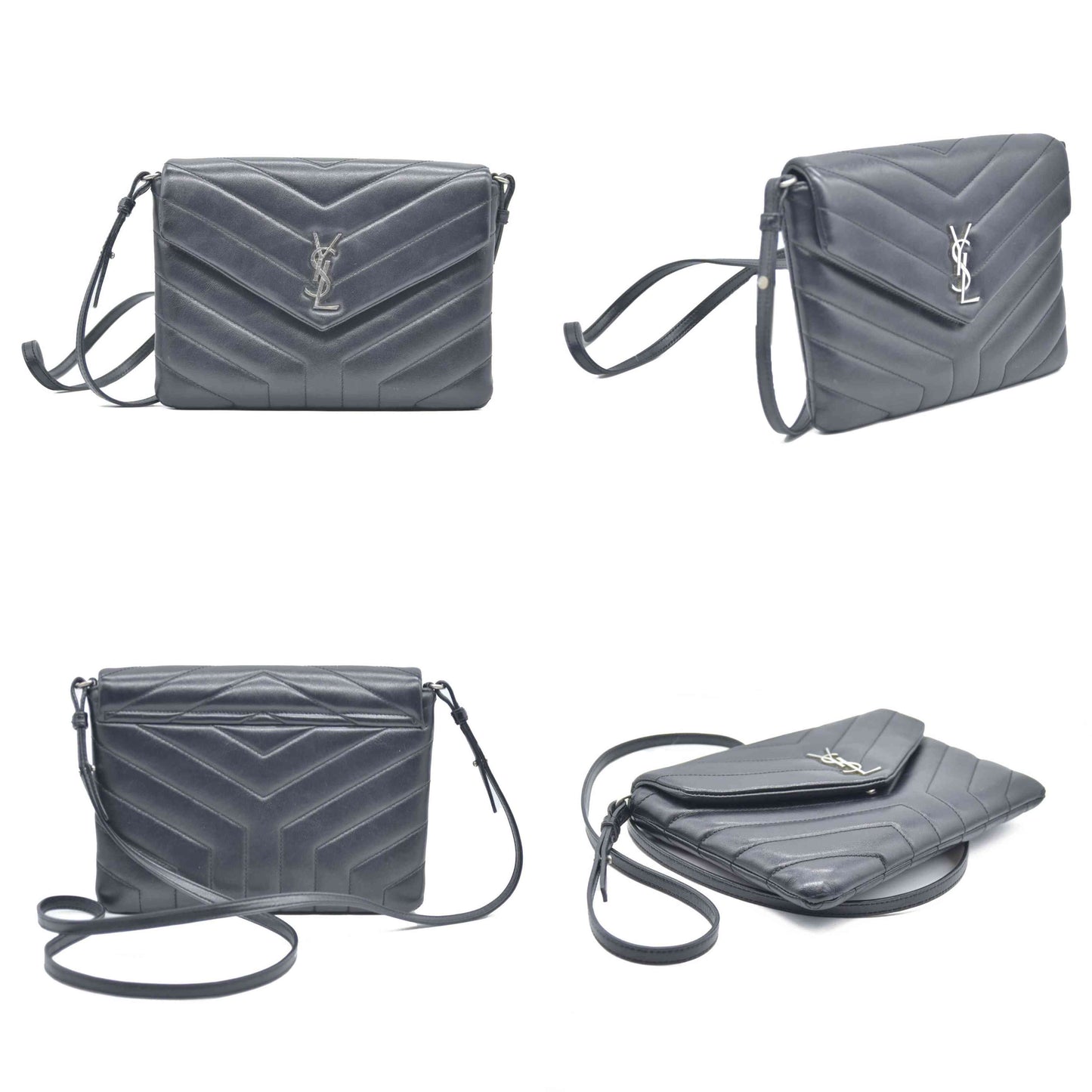 $3400 Saint Laurent  Calfskin Y Quilted Monogram Loulou Flap Bag Black