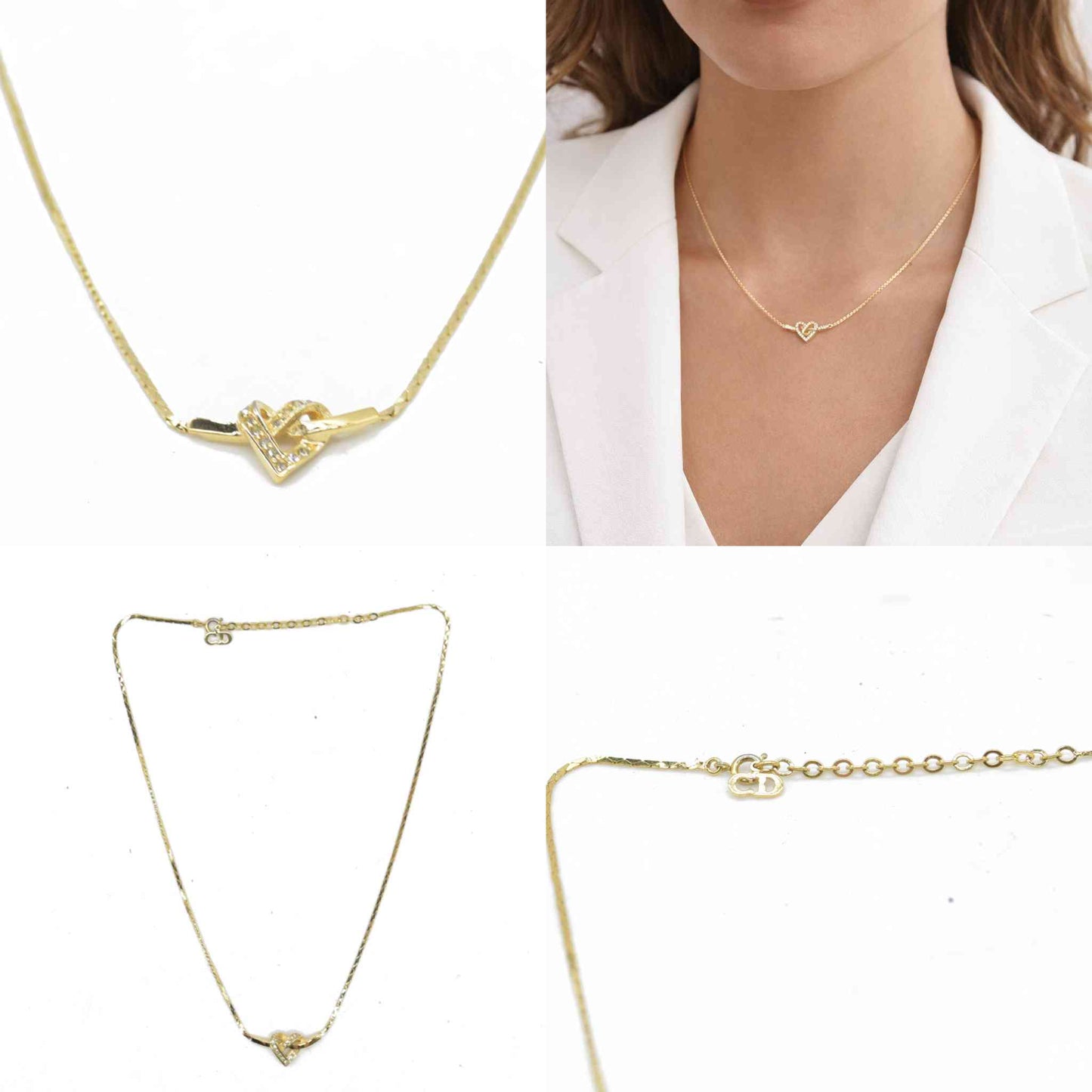 $550 Christian Dior Twisted Heart Necklace Metal Gold Tone