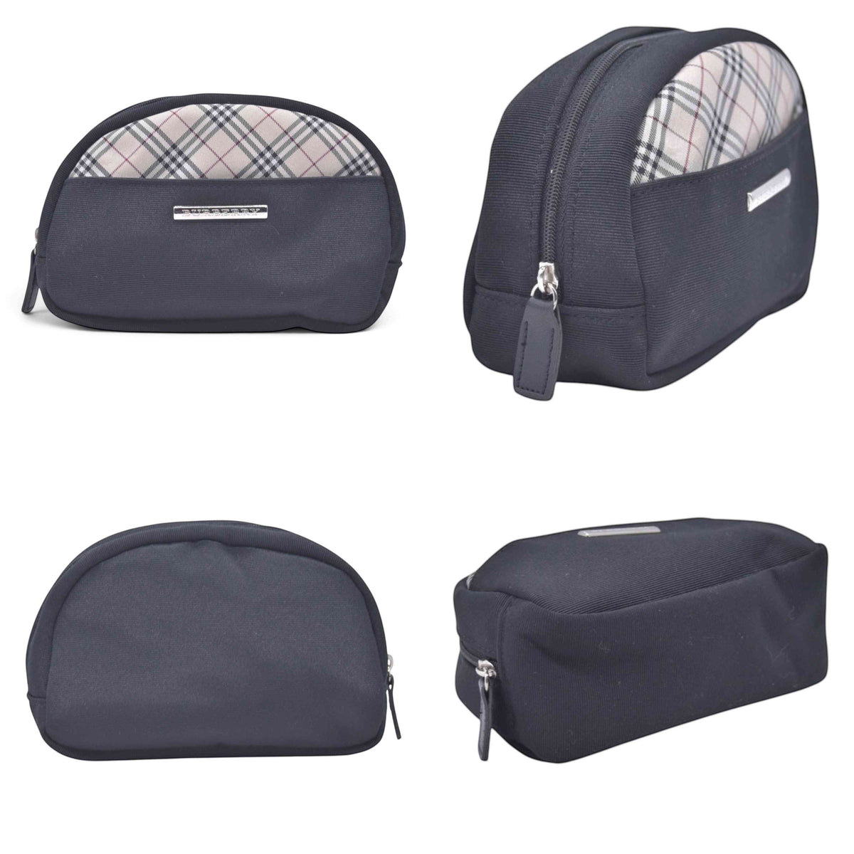 $380 BURBERRY Canvas & Check Nylon Cosmetic Pouch Black Beige CONSIGNMENT 10021232