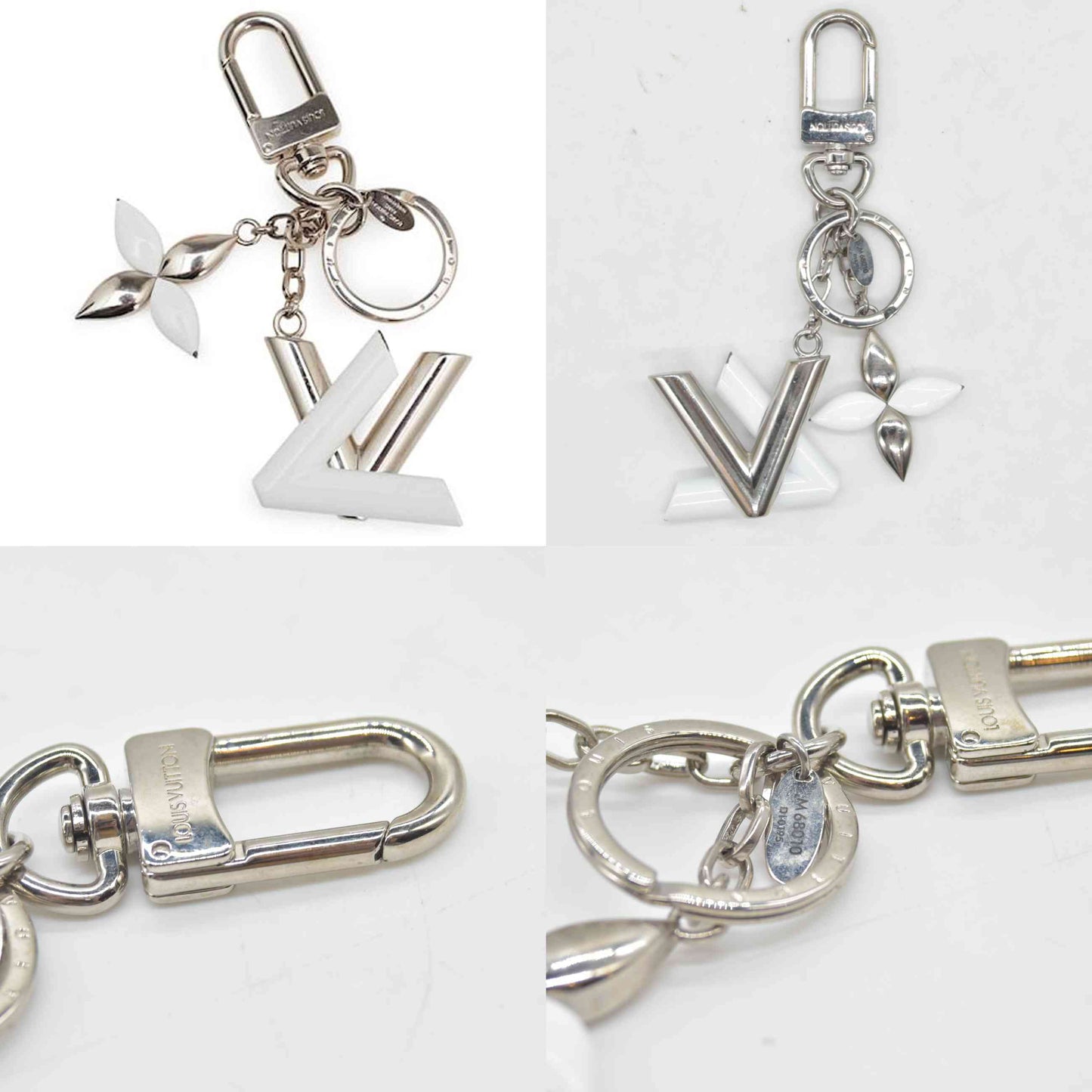 $405 2015 Louis Vuitton Silver Silver Resin LV Twist Key Ring Silvery Metal DI0195