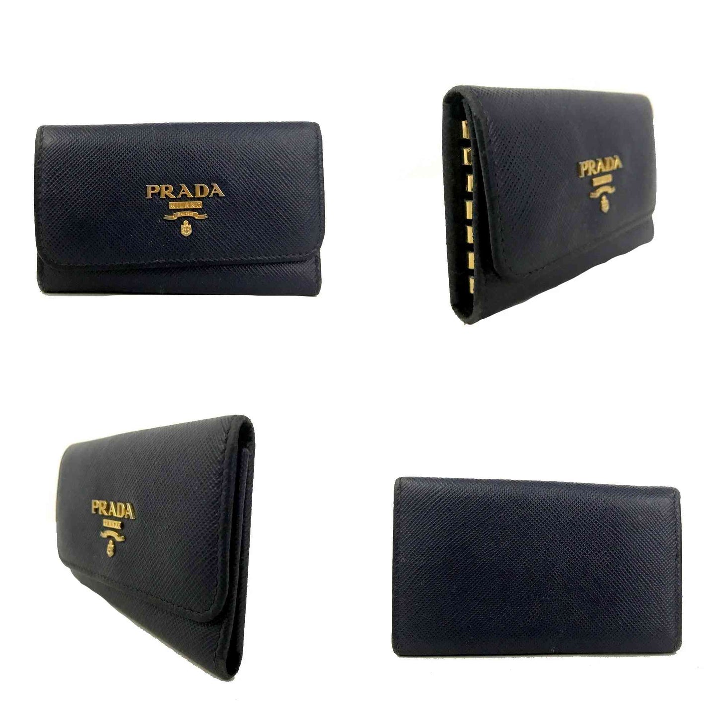 $730 PRADA Saffiano Leather 6 Ring Key Case Blue