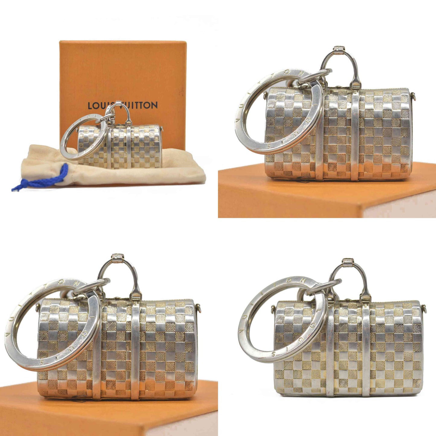 $450 Louis Vuitton Brushed Palladium The Keepall Key Holder Bag Charm CONSIGNMENT