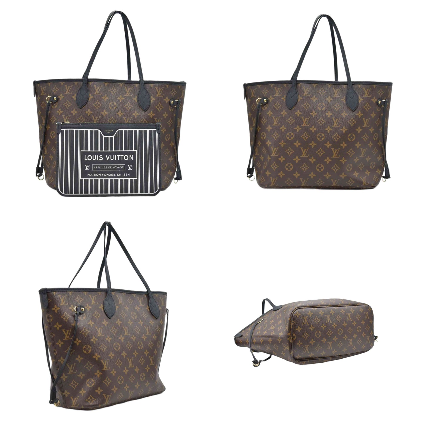 $3200 Louis Vuitton Monogram Calfskin Neo Neverfull Inside Out MM Black RFID