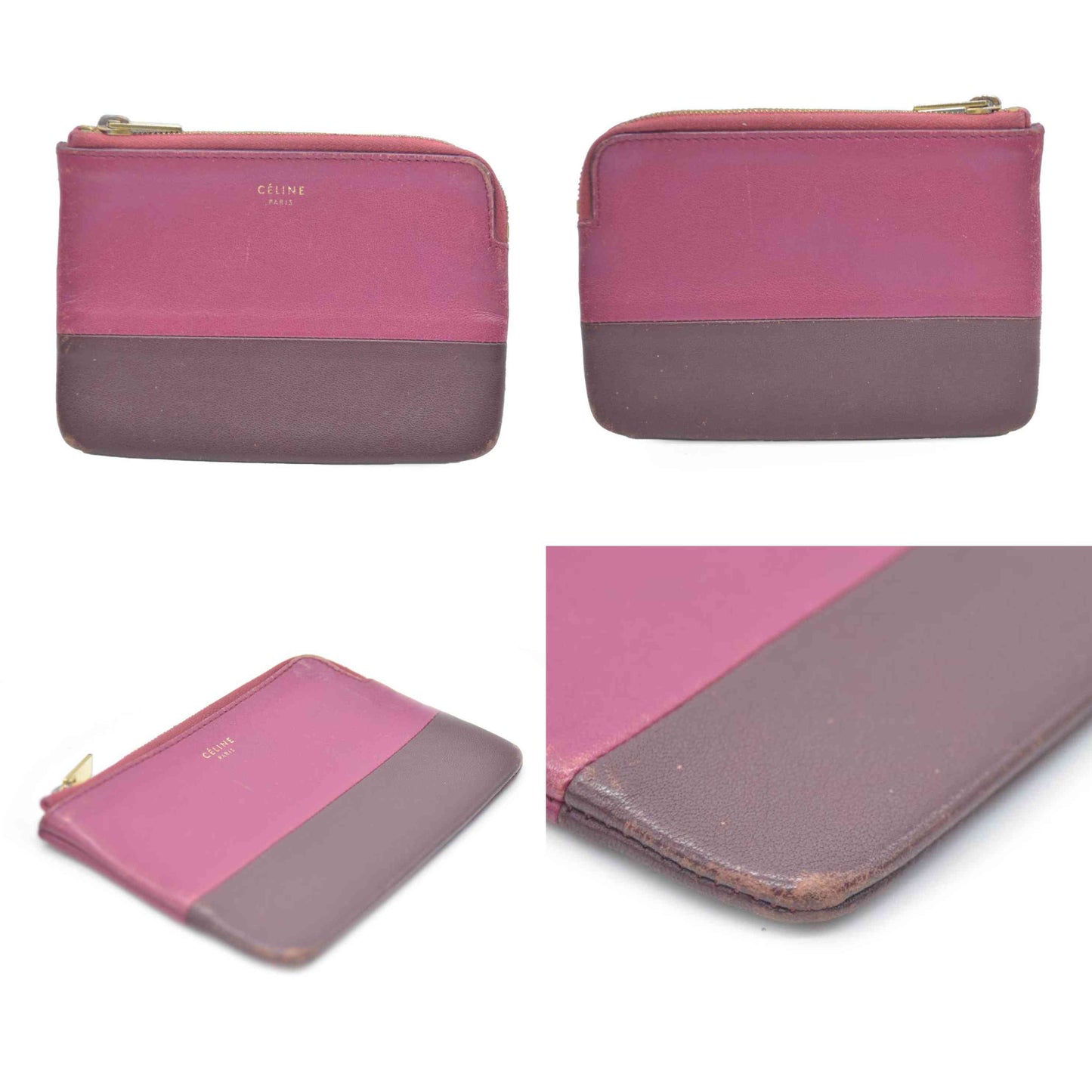 CELINE Logo Leather Coin Purse Wallet Bicolor