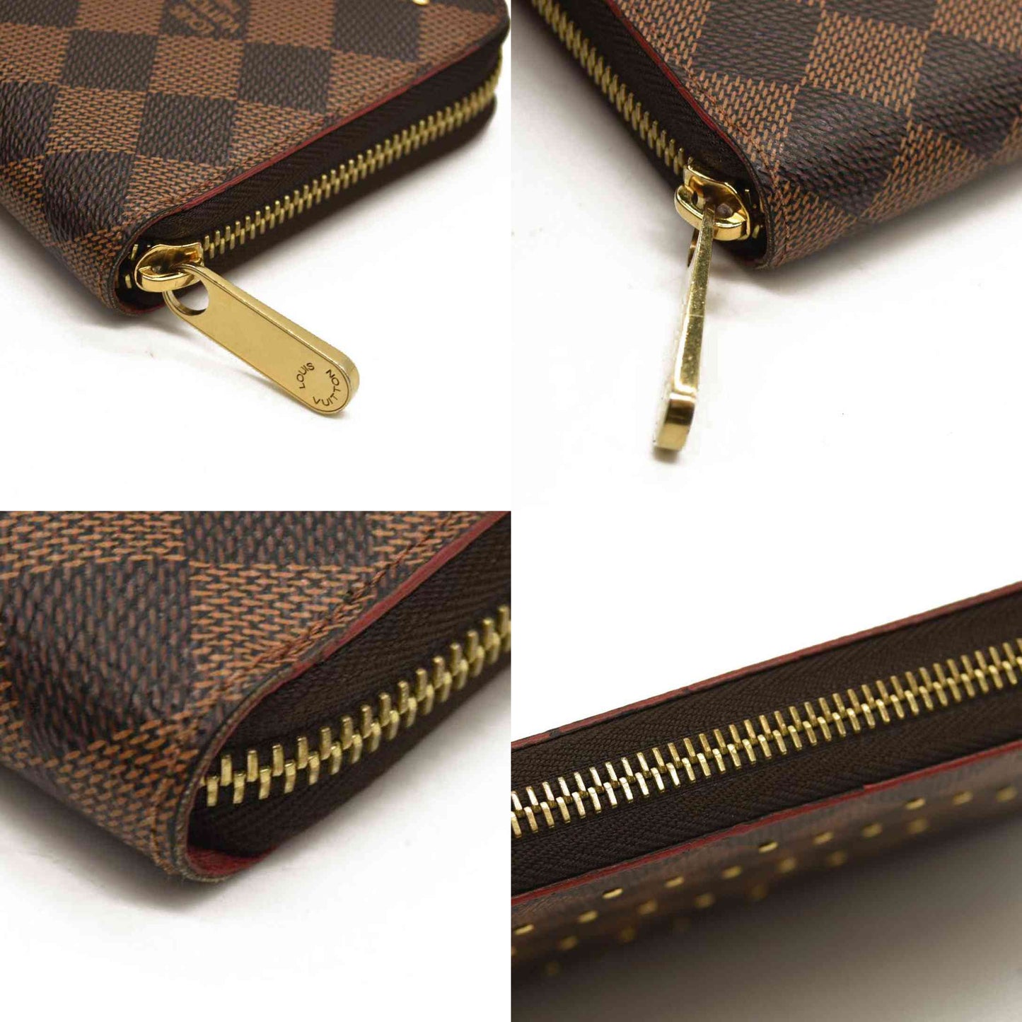 LOUIS VUITTON  Damier Ebene Studded Zippy Wallet Cherry MI1148