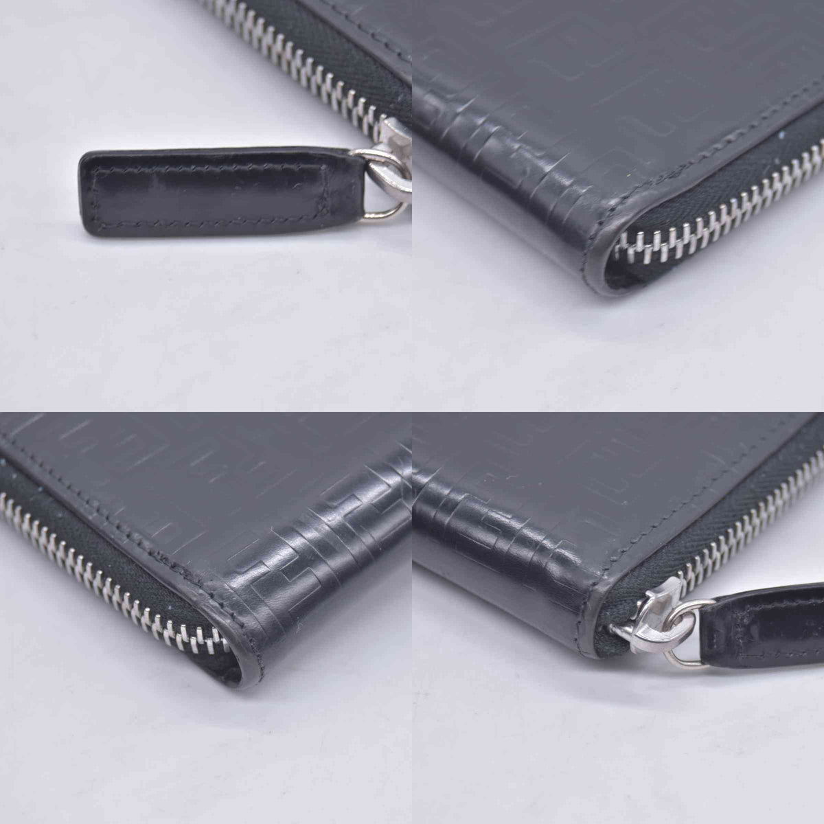 $720 Fendi Patent FF Embossed Compact Zip Around Wallet Dark Navy CONSIGNMENT