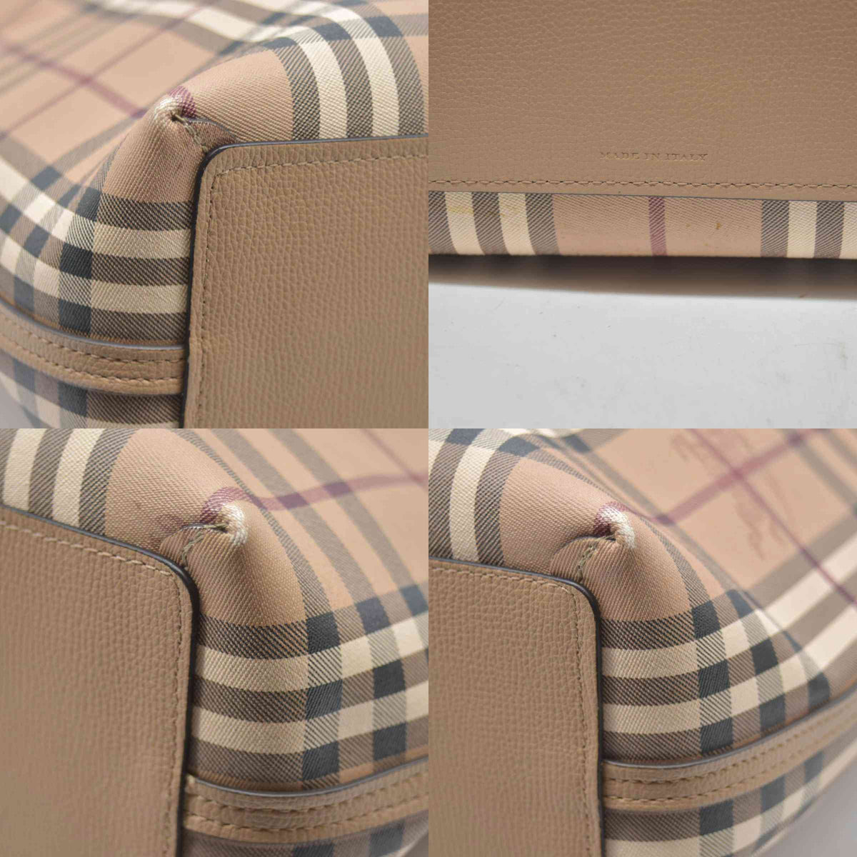 $995 Burberry Grainy Calfskin Haymarket Check Medium Reversible Tote