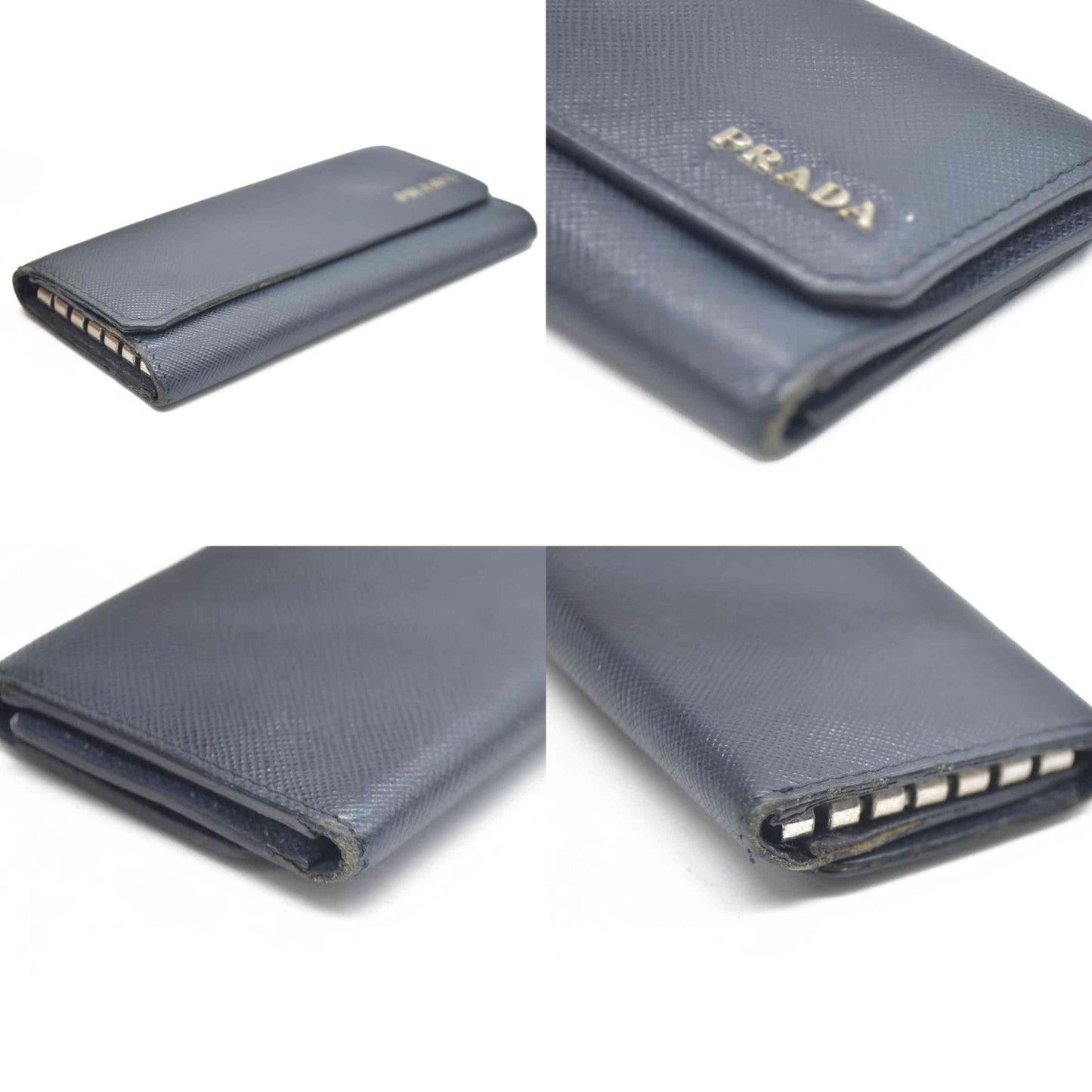 PRADA Logo Saffiano Leather 6 Ring Key Case Navy blue AUCTION $595