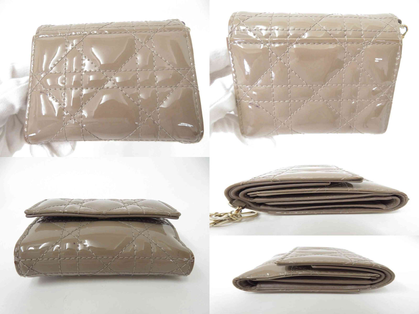 Christian DIOR Cannage Patent Leather Trifold Compact Wallet