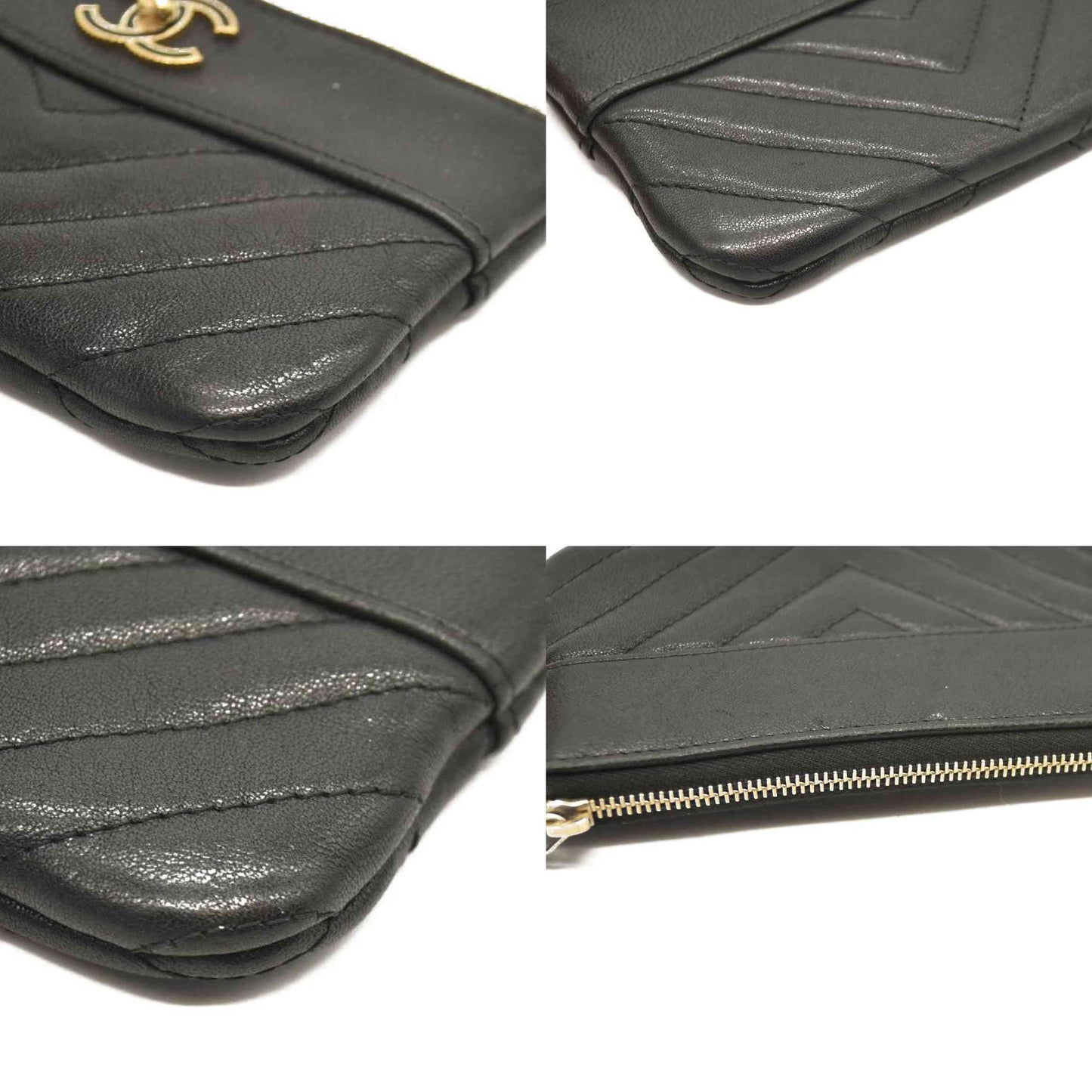 Chanel  Sheepskin Chevron Quilted Small Vintage Mademoiselle Cosmetic Case Black