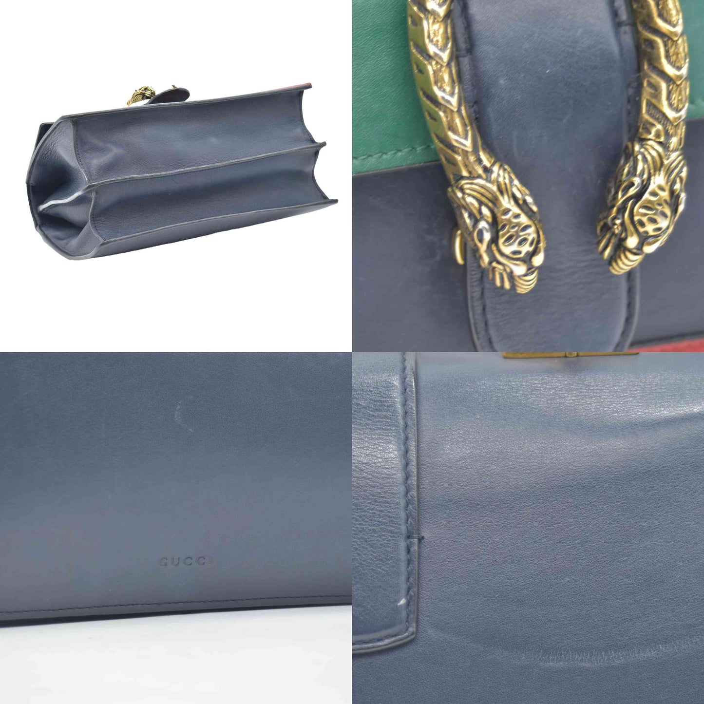 $3500 CONSIGNMENT GUCCI Moon Calfskin Web Medium Dionysus Bamboo Top Handle Bag Blue Emerald Hibiscus Red