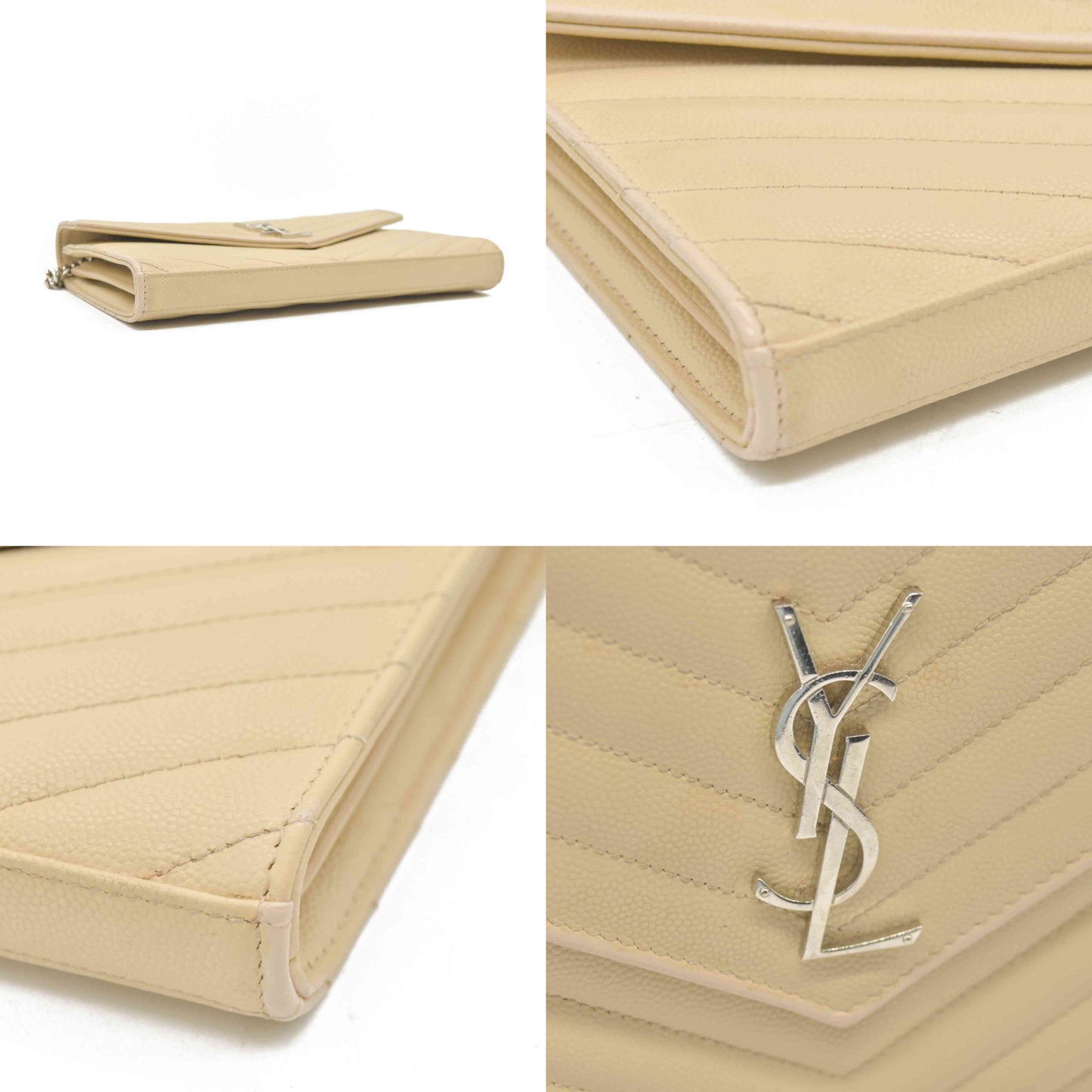 $1690 Saint Laurent Chevron Envelope Medium Crossbody Beige