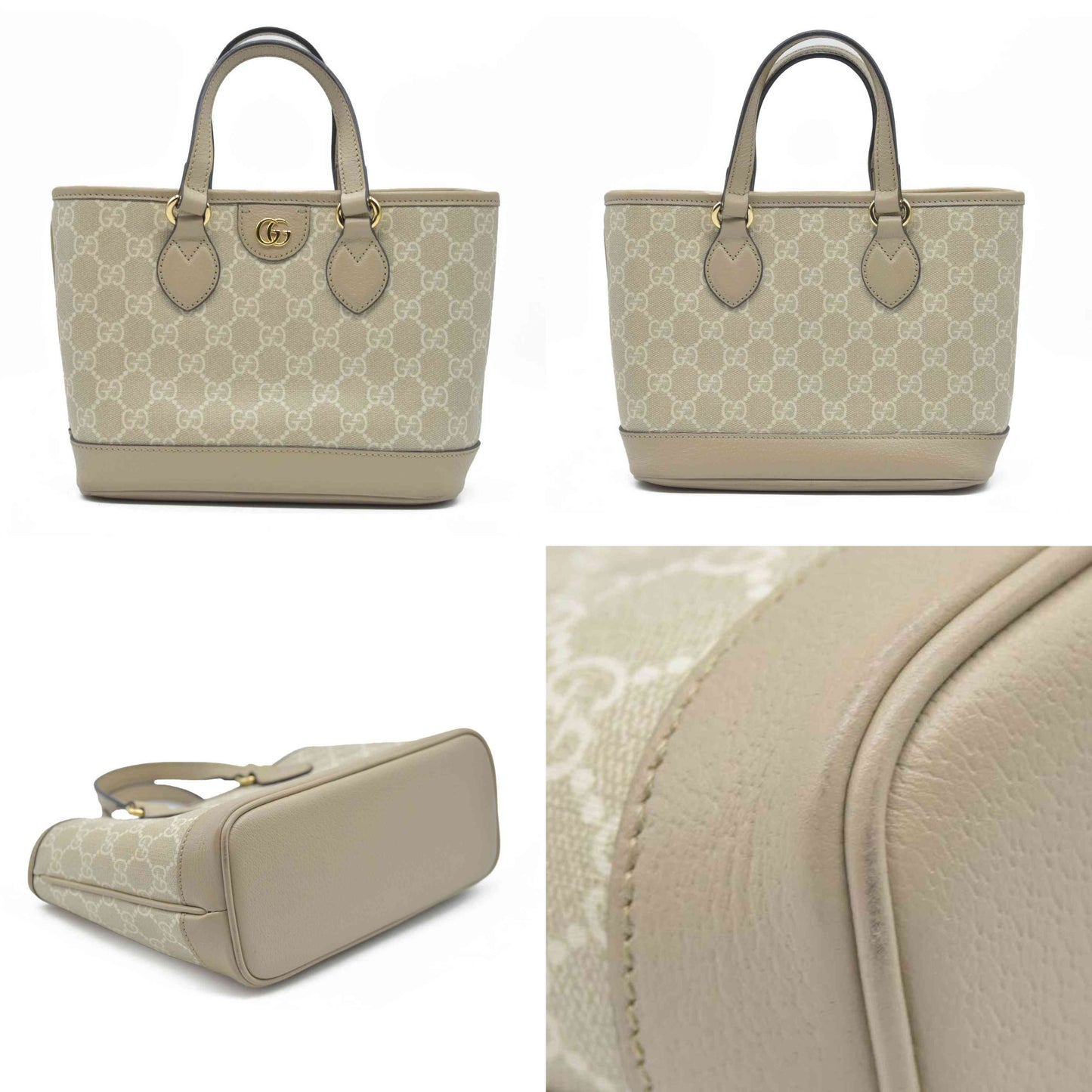 $1900 Gucci GG Supreme Monogram Textured Dollar Calfskin Mini Ophidia Shoulder Tote Bag Bag Beige Mystic White Oatmeal