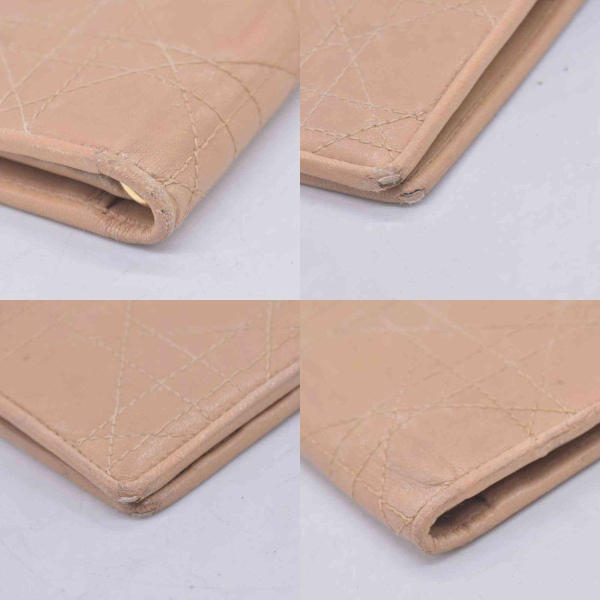 $720 CHRISTIAN DIOR Cannage Lambskin Bifold Long Wallet Beige CONSIGNMENT 10021230