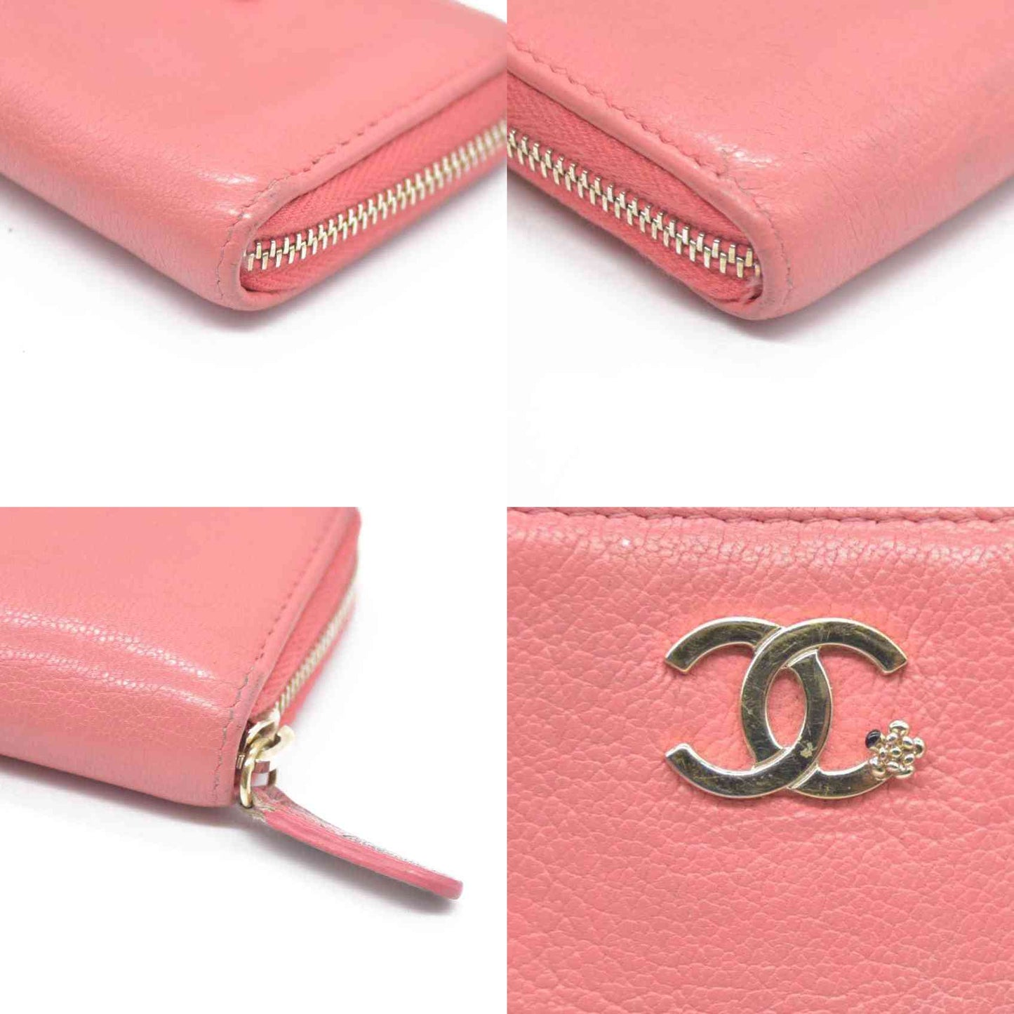 CHANEL CC Logo Leather Coin Purse Wallet Pink 26515186
