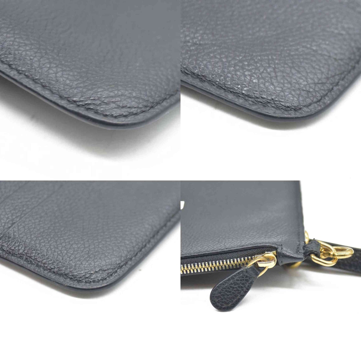 BALENCIAGA Logo Cash Pouch Leather Pouch Bag w/Strap Black Wristlet