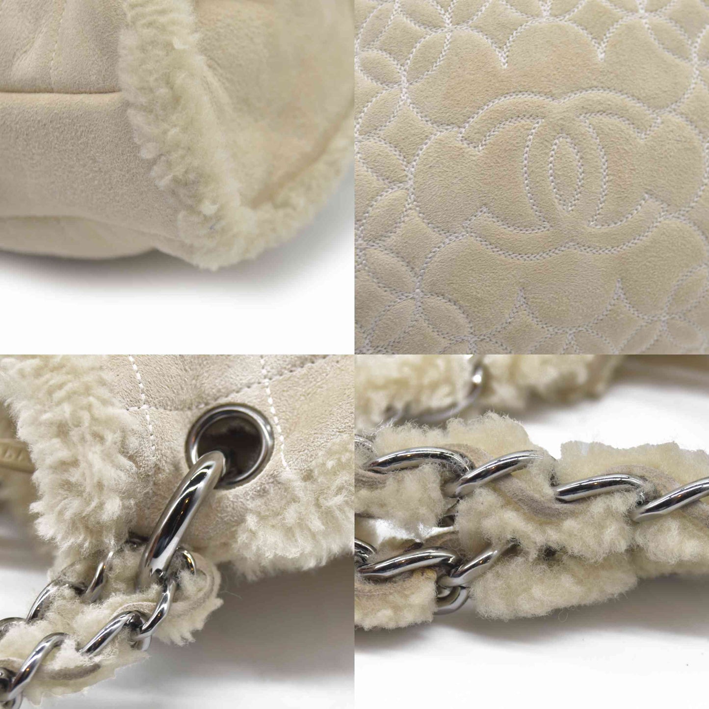$1895 Chanel Quilted Shearling Tote Bag and Accessory Pouch 2005