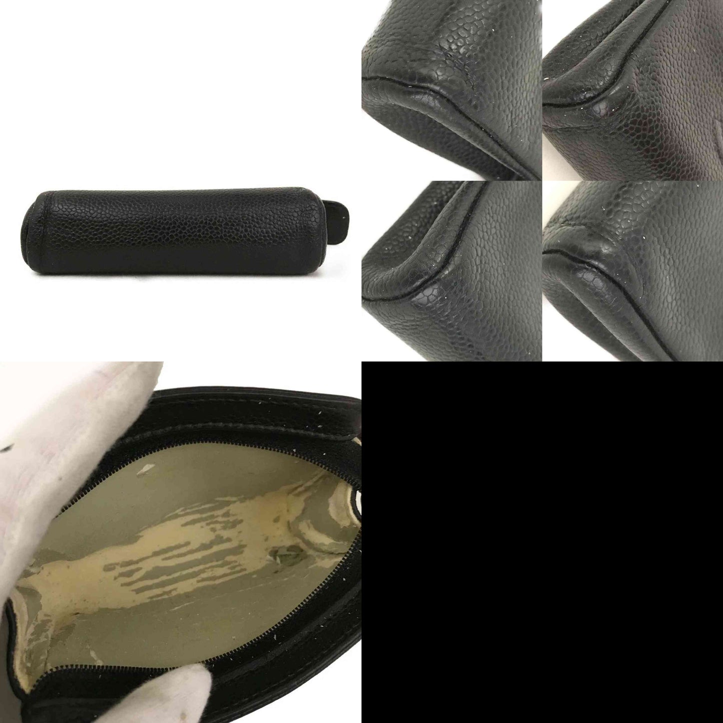 CHANEL CC Logo Grained Calfskin Cosmetic Pouch Bag Black