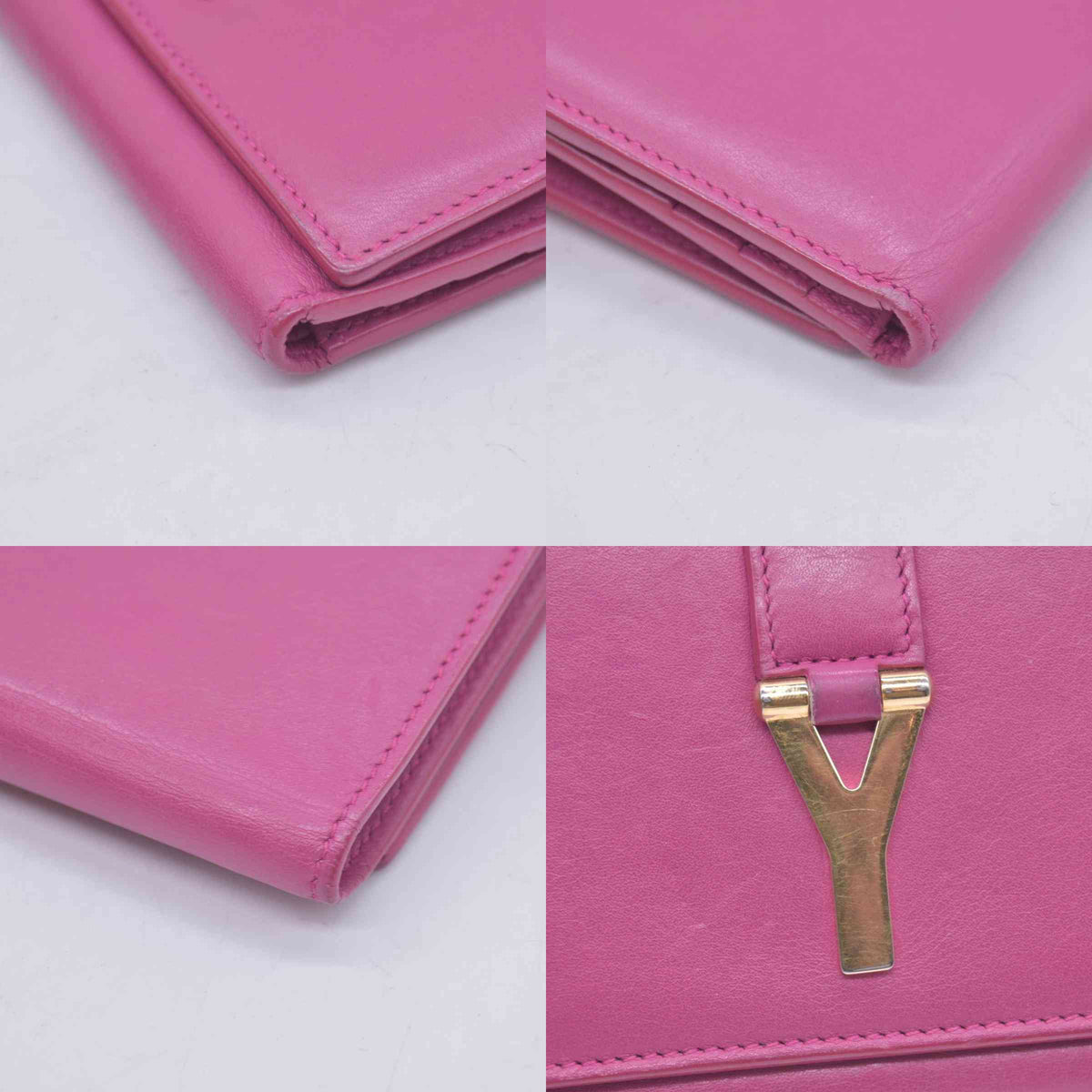 $400 Saint Laurent Classic Y Compact Trifold Wallet Fuchsia CONSIGNMENT 10021149