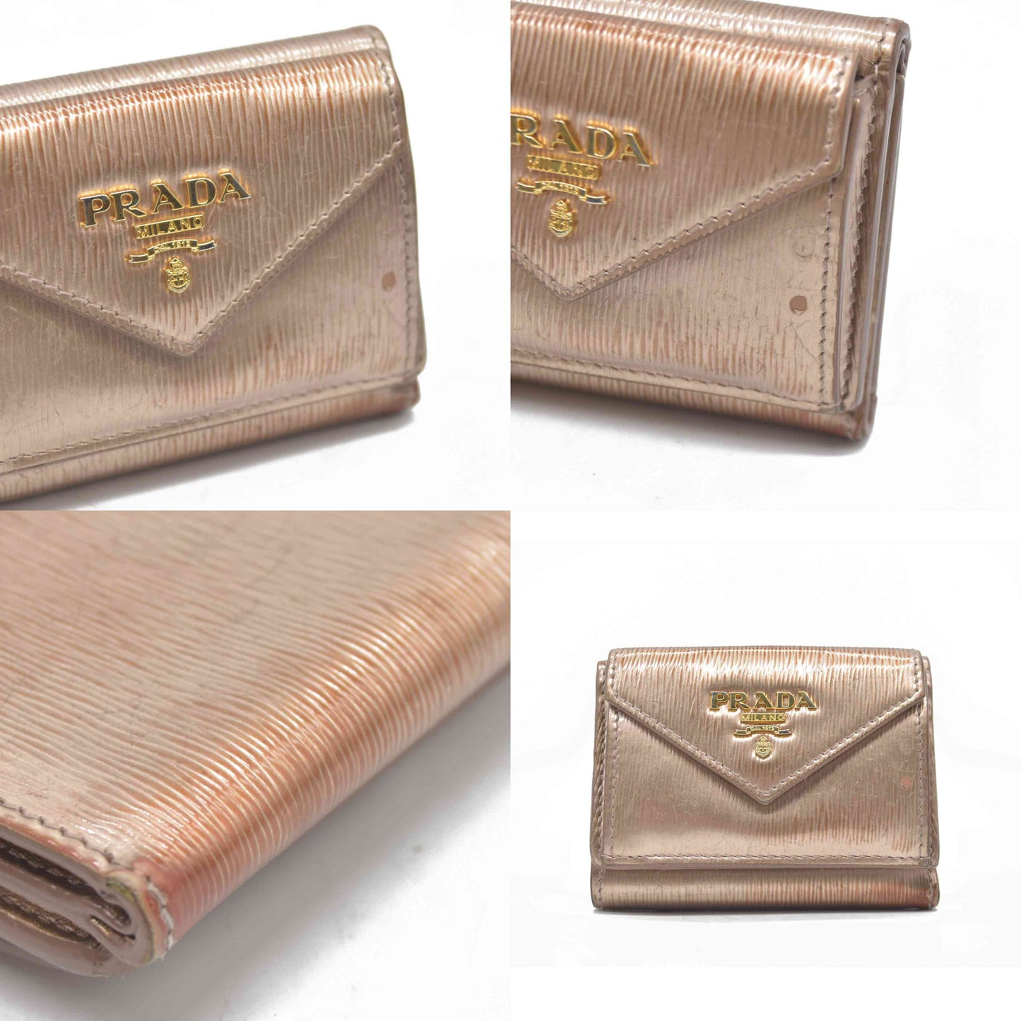 Prada Small Saffiano Vitello Move Leather Compact Wallet rose gold