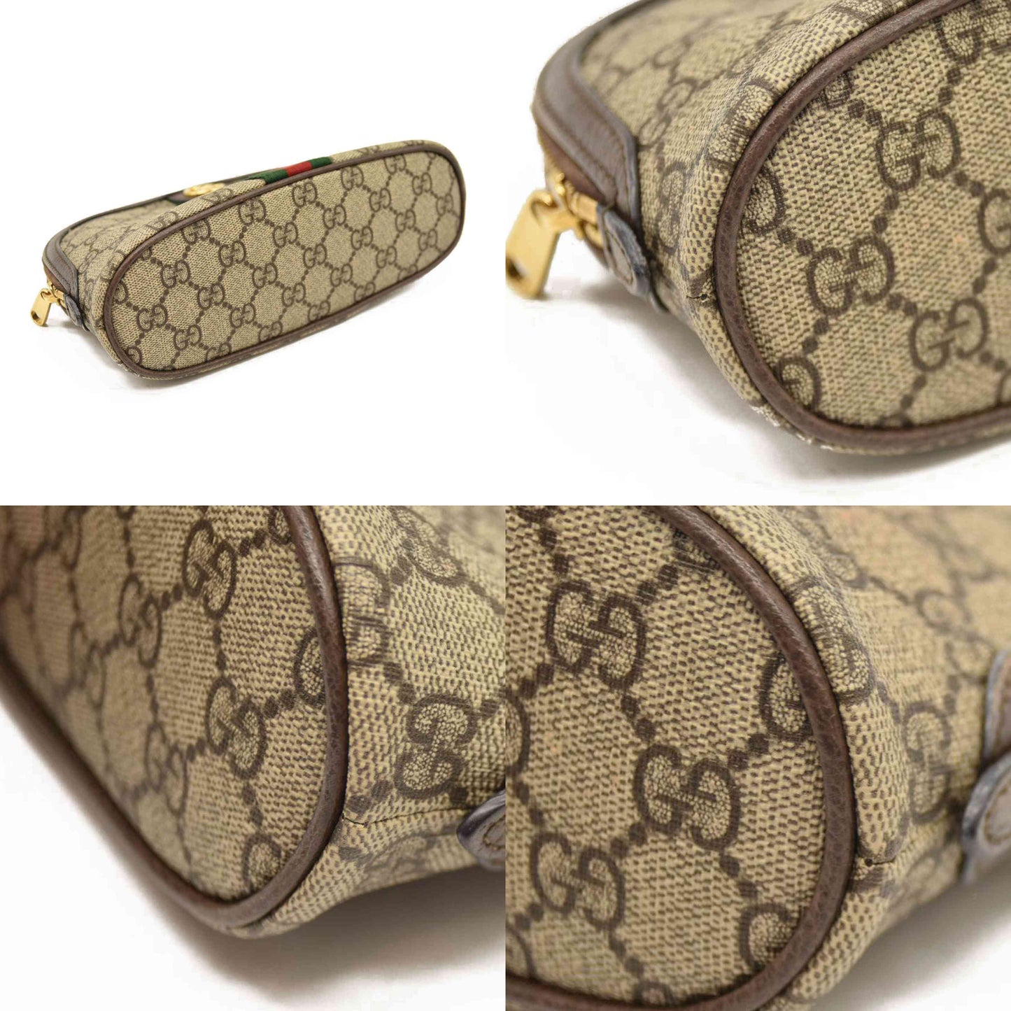 Gucci  GG Supreme Monogram Textured Calfskin Web Large Ophidia Cosmetic Case Beige Ebony New Acero