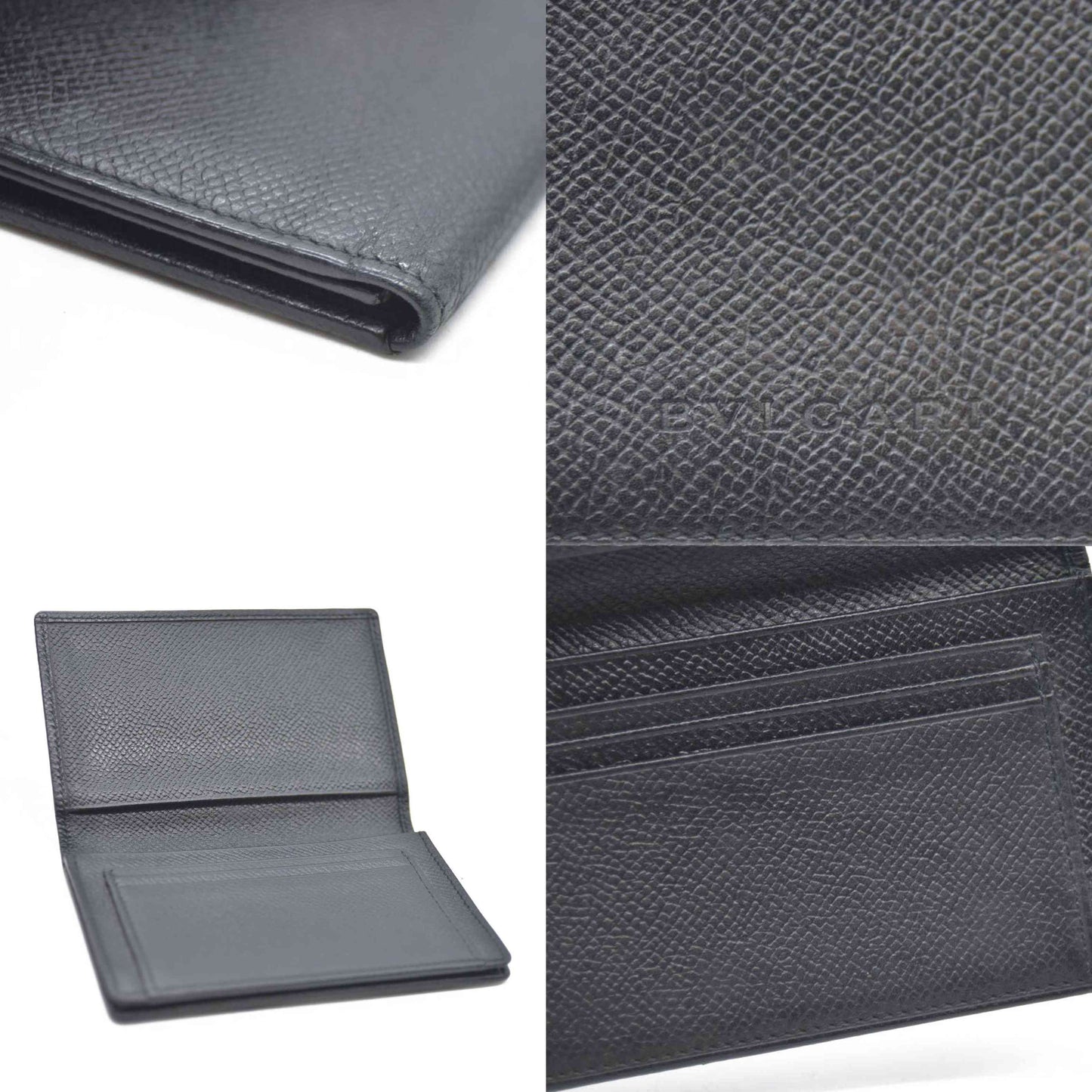 BVLGARI Logo Leather Card Case Black