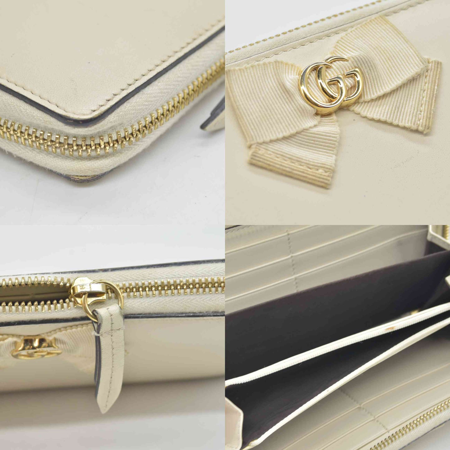 $660 GUCCI GG Marmont Ribbon Leather Zip Around Long Wallet