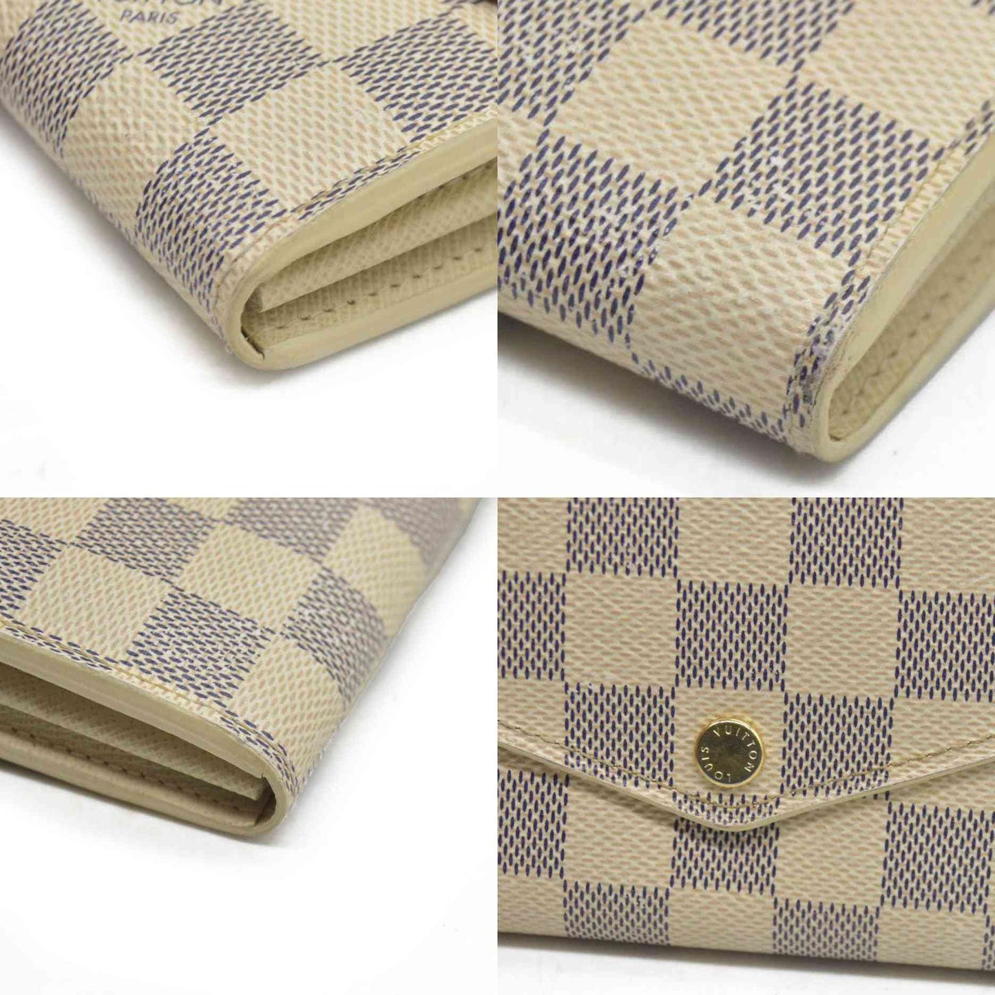 $775 Louis Vuitton Damier Azur Sarah NM Flap Wallet White Canvas SN1195