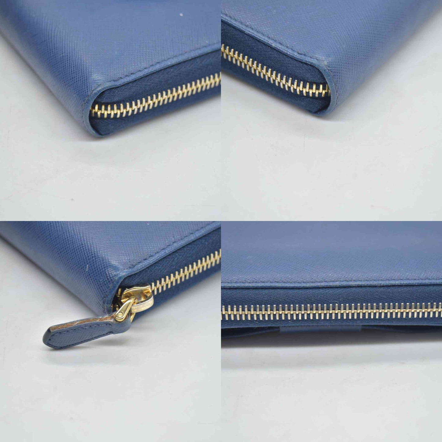 $975 PRADA Saffiano Bow Wallet Blue Zip Around Wallet CONSIGNMENT
