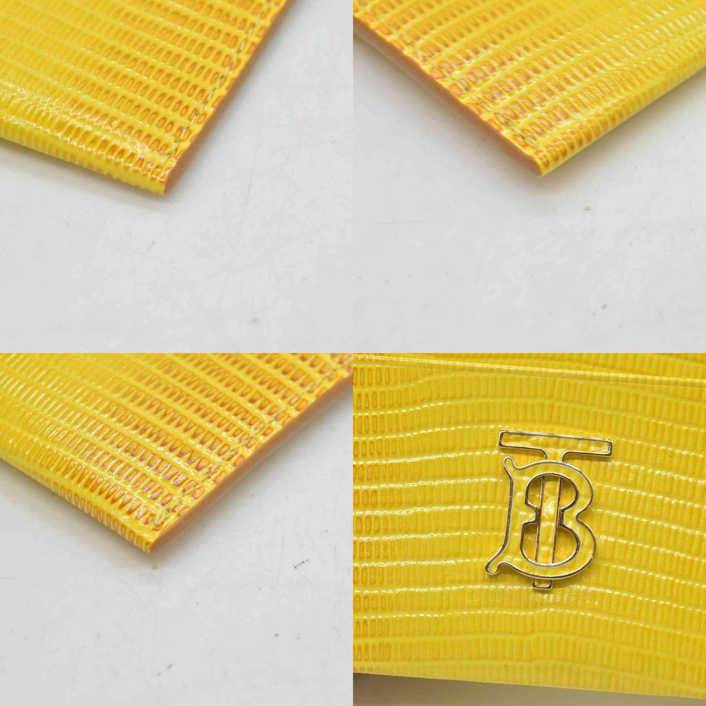 $355 Burberry embossed leather tb card case Yellow CONSIGNMENT