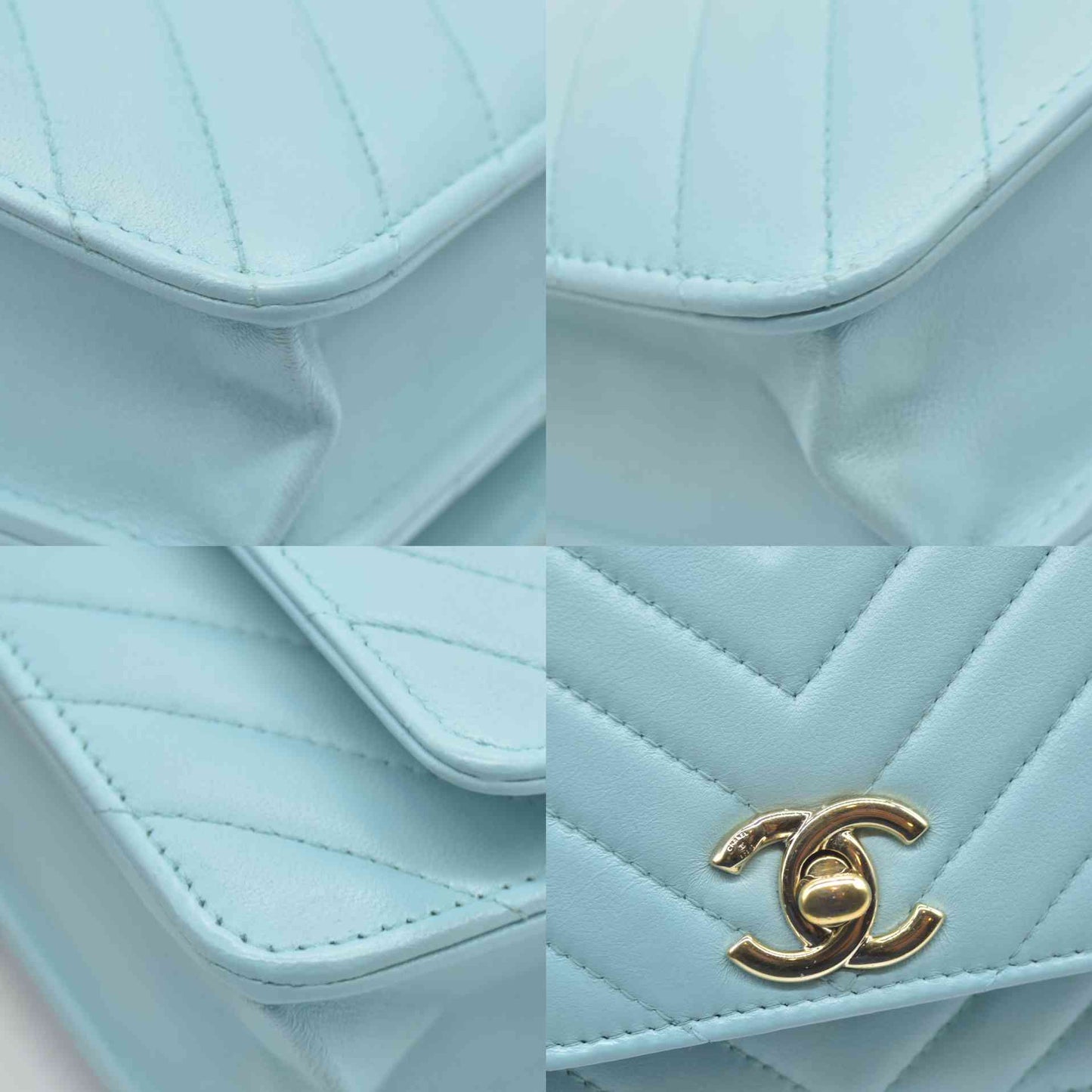 $3800 Chanel Trendy Chevron Wallet On A Chain Quilted Front Flap Turquoise 2019