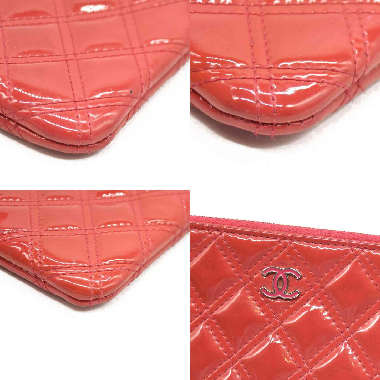 Chanel  Patent Quilted Small Cosmetic Case Pink