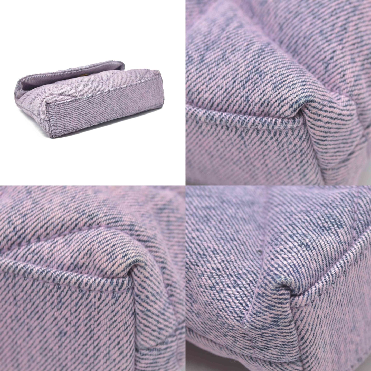 $1000 Saint Laurent Denim Quilted Loulou Puffer Monogram Pouch Clutch Bleached Lilac