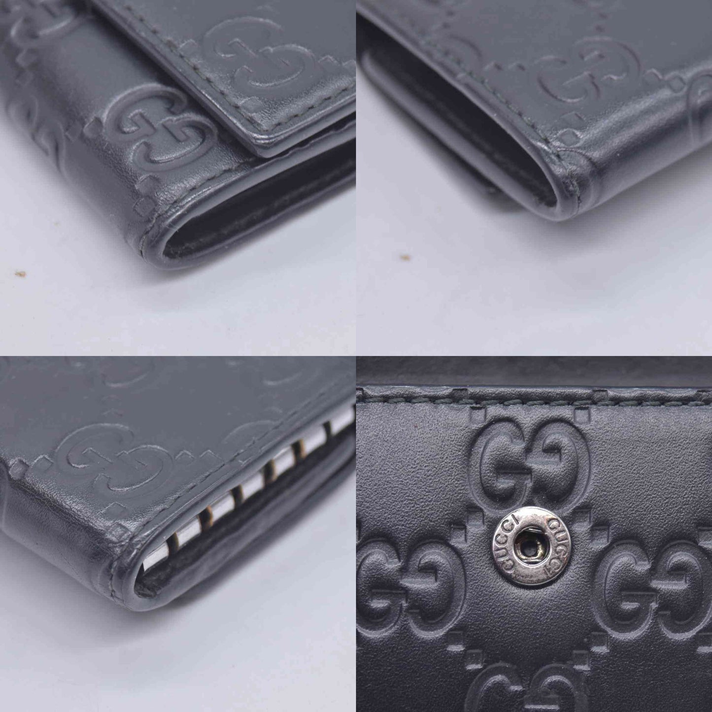 $440 Gucci Guccissima 6 Key Holder Case Black CONSIGNMENT
