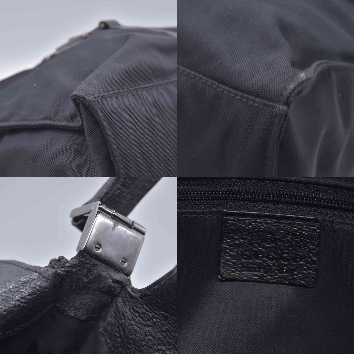 $980 GUCCI Nylon Jacky Piston Lock Shoulder Bag Black CONSIGNMENT 10021239
