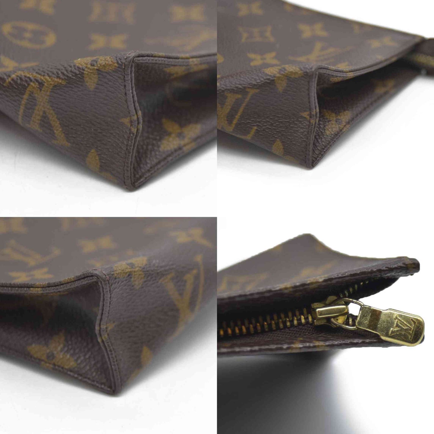 Louis Vuitton Monogram Poche Toilette 15 Cosmetics Pouch Purse Brown MB0080