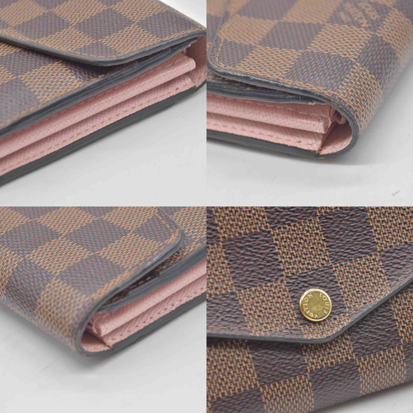 $775 2019 Louis Vuitton Damier Ebene Sarah Wallet NM Rose Ballerine CA4119