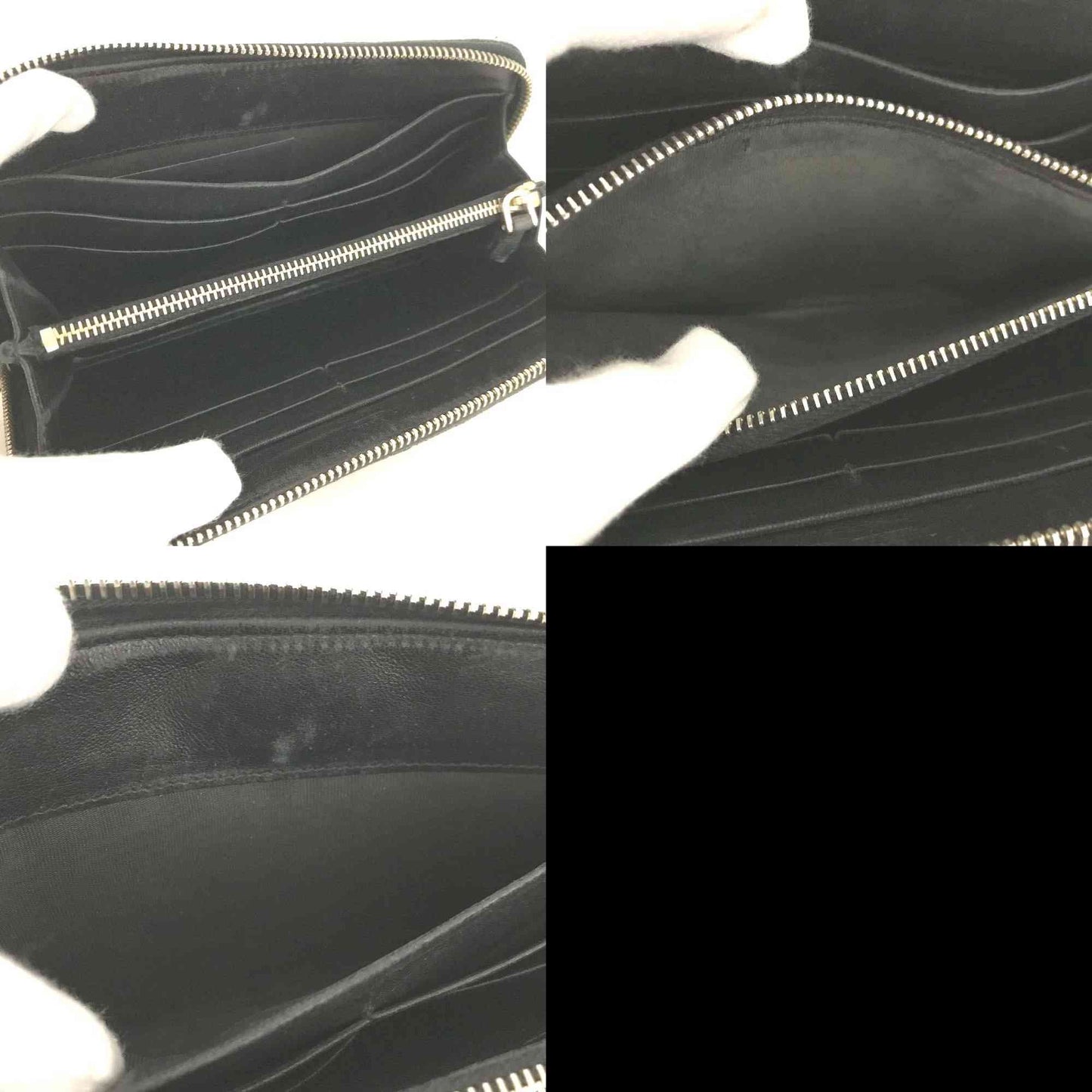 PRADA Logo Gather Leather Zip Around Long Wallet Black