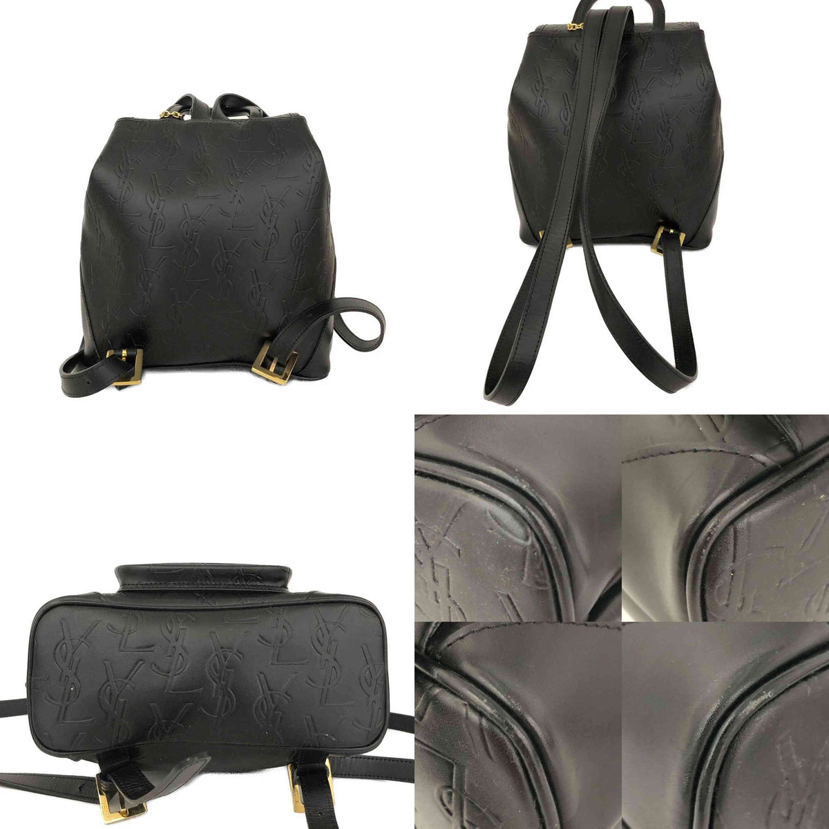 $2150 Yves Saint Laurent Cassandra Embossed Leather Backpack Black