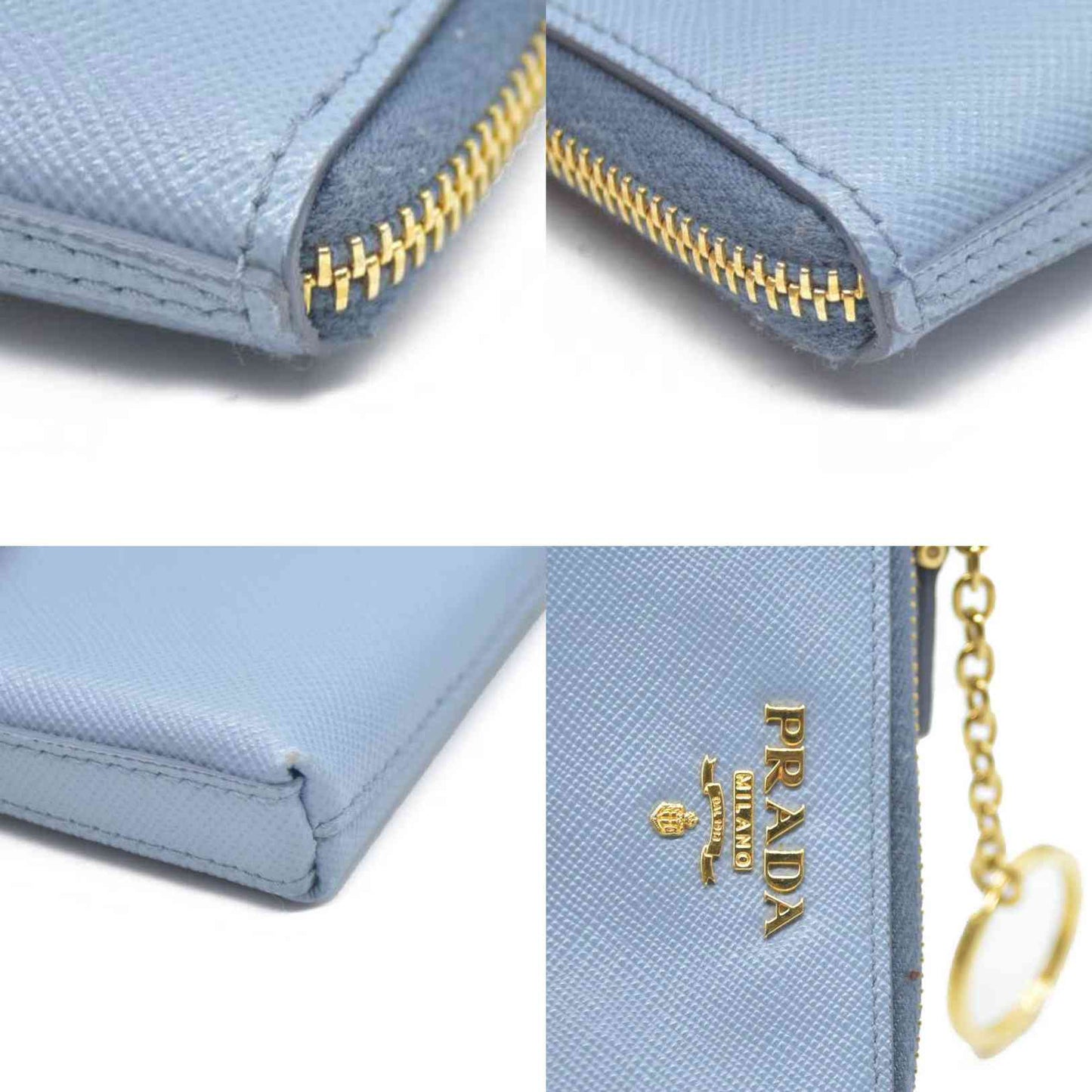 PRADA Logo Saffiano Leather Zippy Coin Purse Wallet Blue