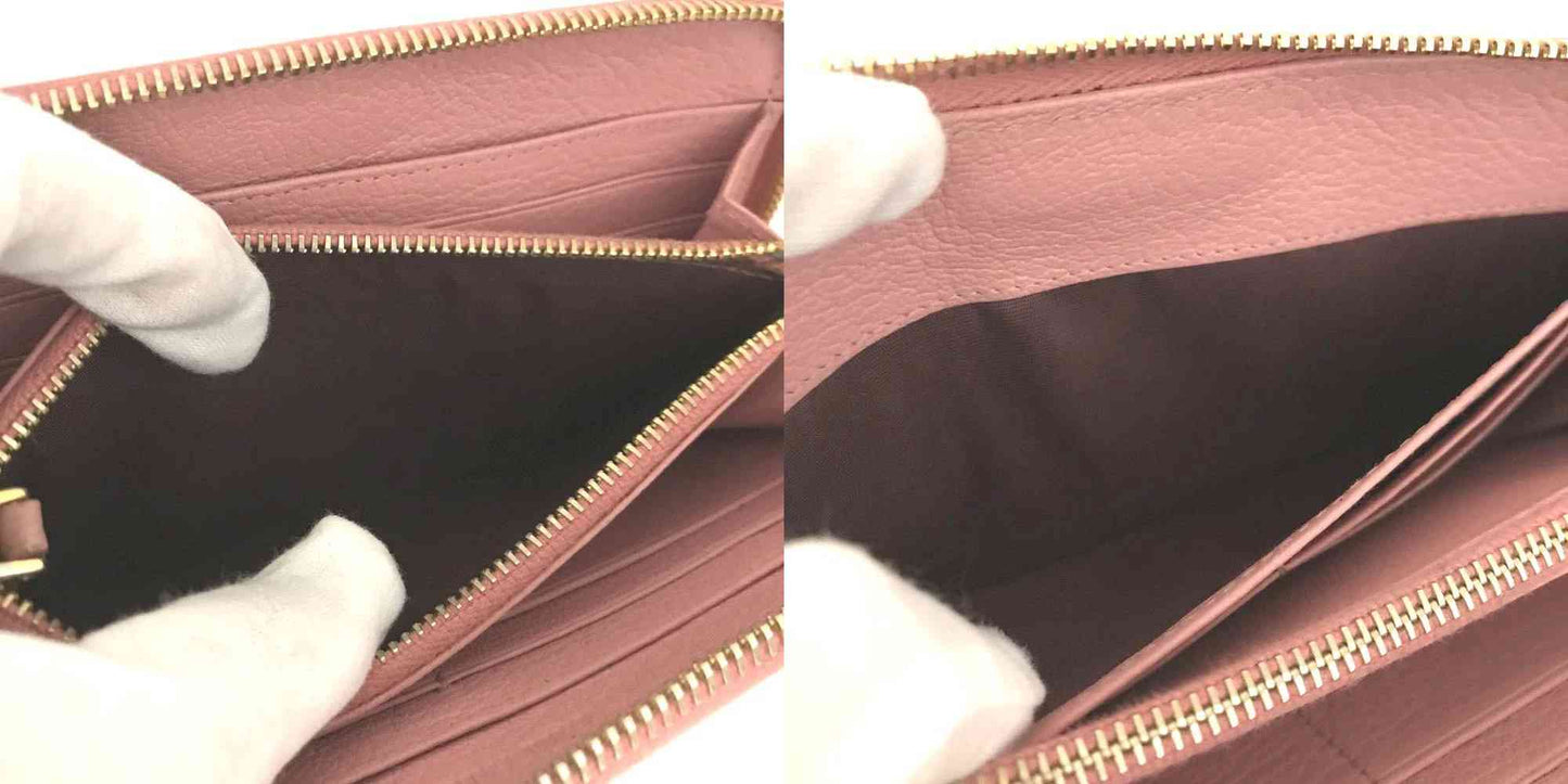 $895 MIU MIU Logo Leather Zip Around Long Wallet Pink