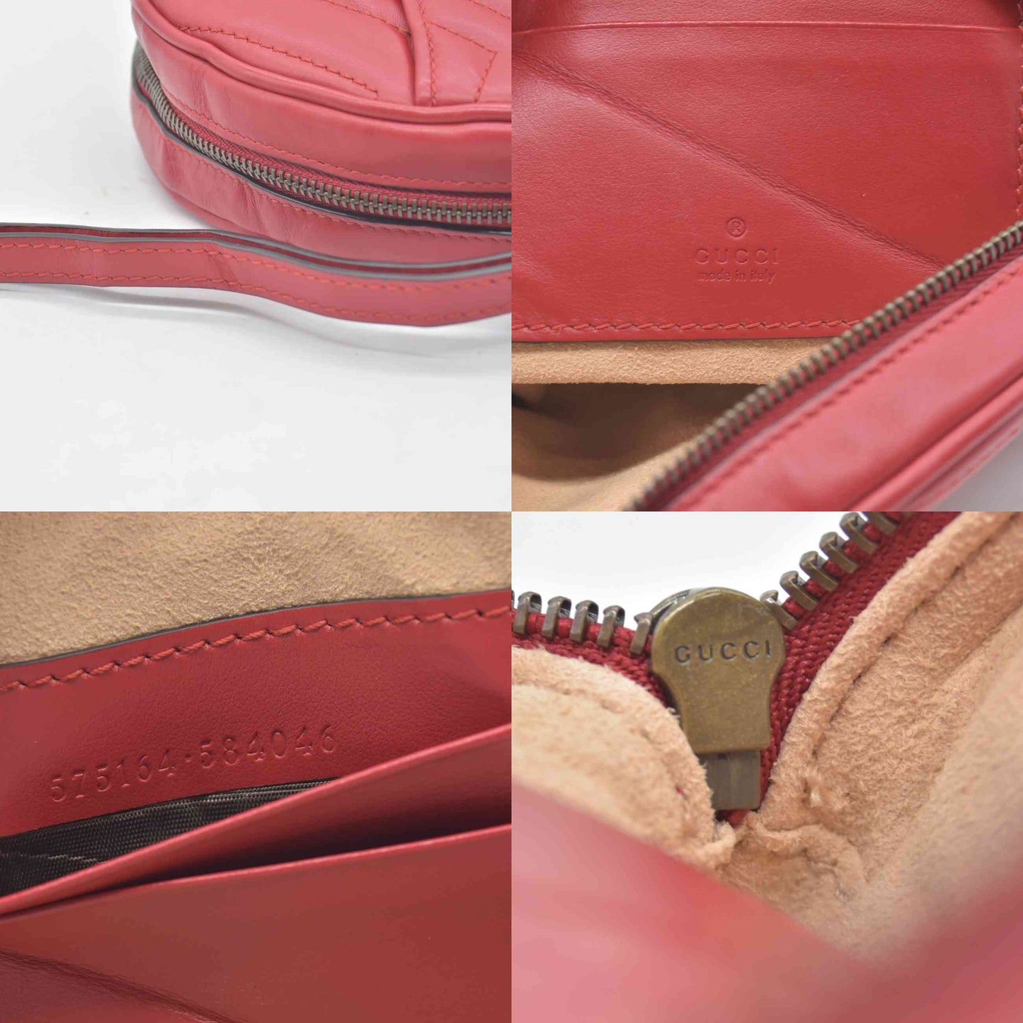 $680 Gucci Calfskin Matelasse GG Marmont Round Wrist Wallet Hibiscus Red