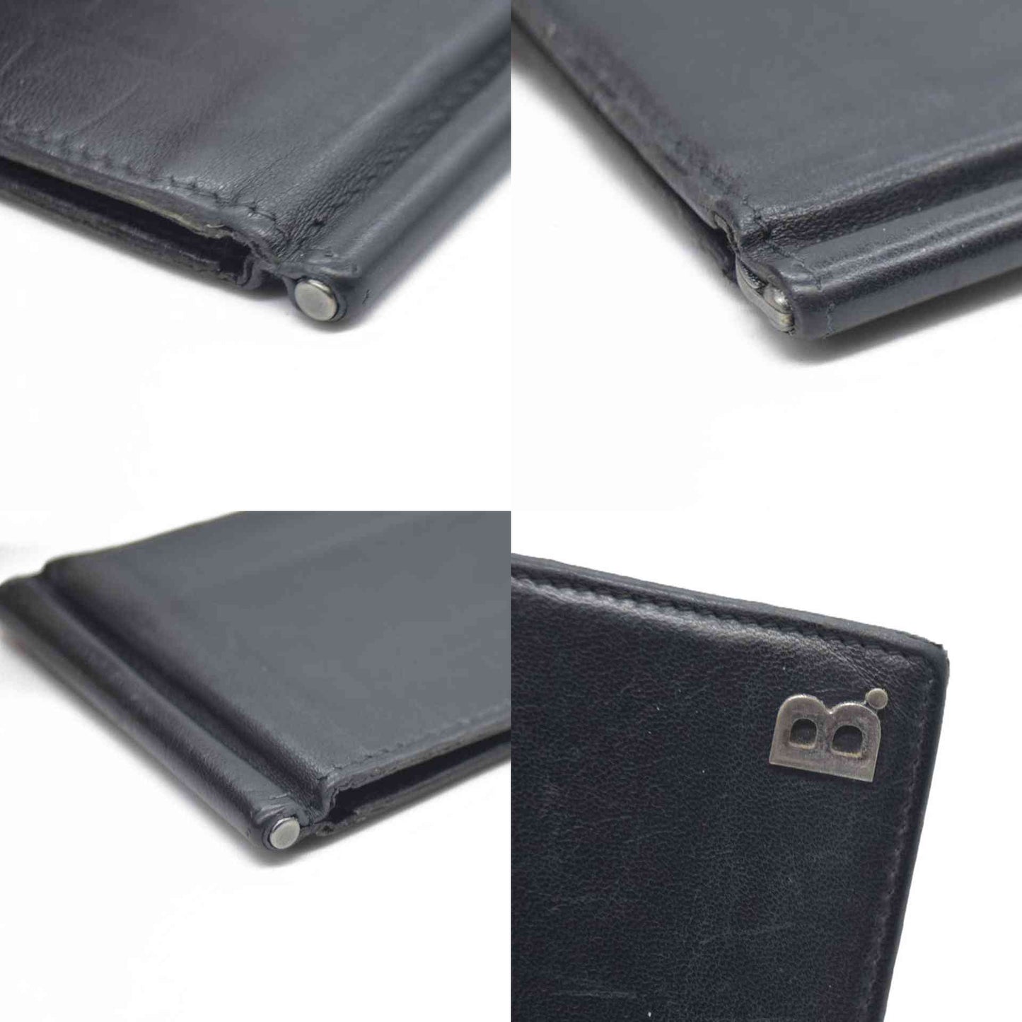 BALENCIAGA $600 B Logo Leather Bifold Wallet Black/7BH0103