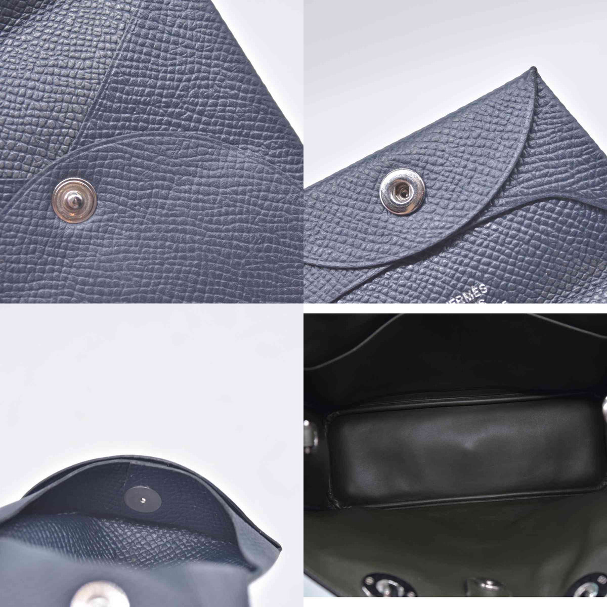 $320 HERMES Navy Blue Leather Envelope Card Holder Pouch CONSIGNMENT 10021452